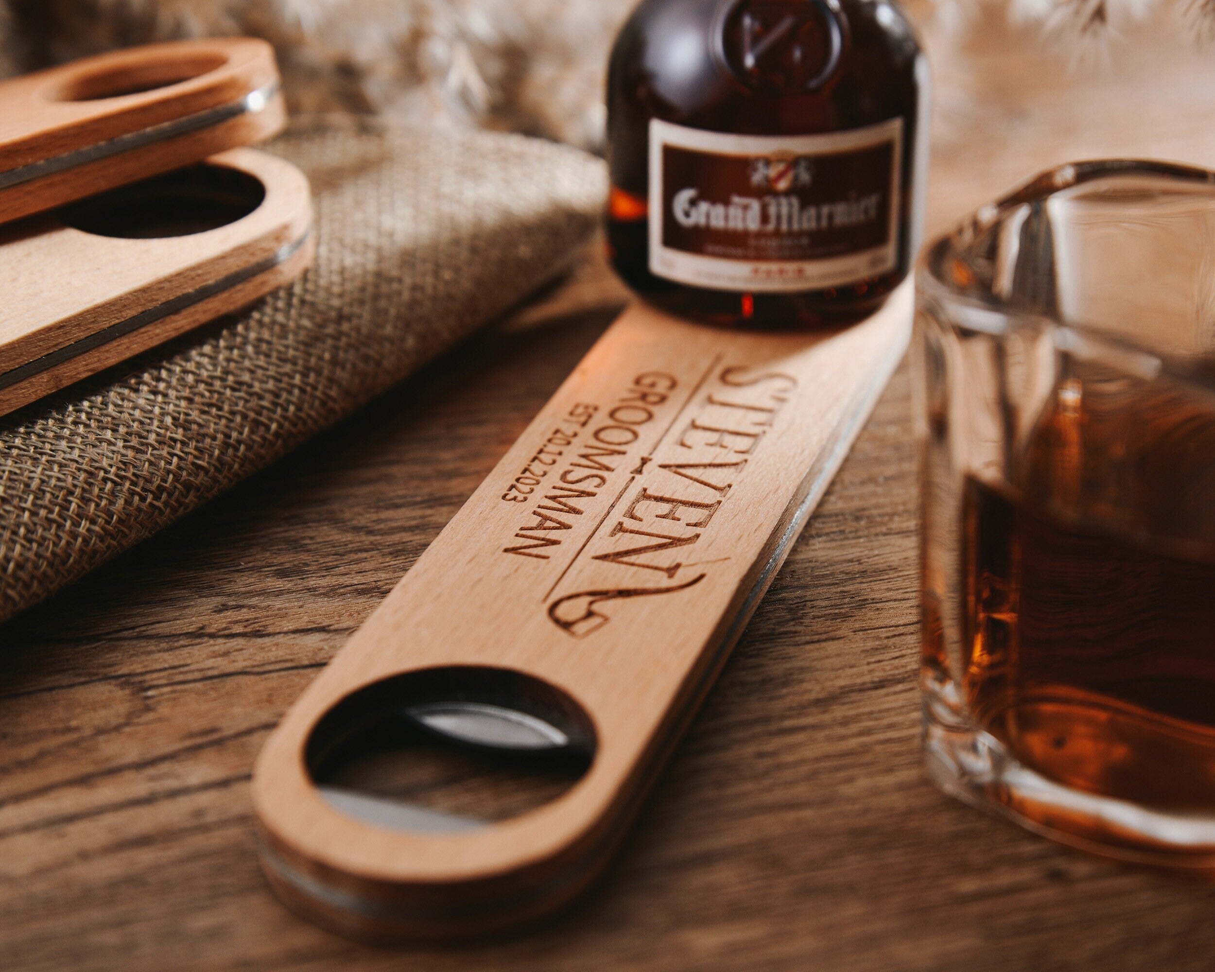 Unique Engraved Flat Bar Style Speed Bottle Opener, Groomsmen Proposal, Customizable Wooden Bottle Opener
