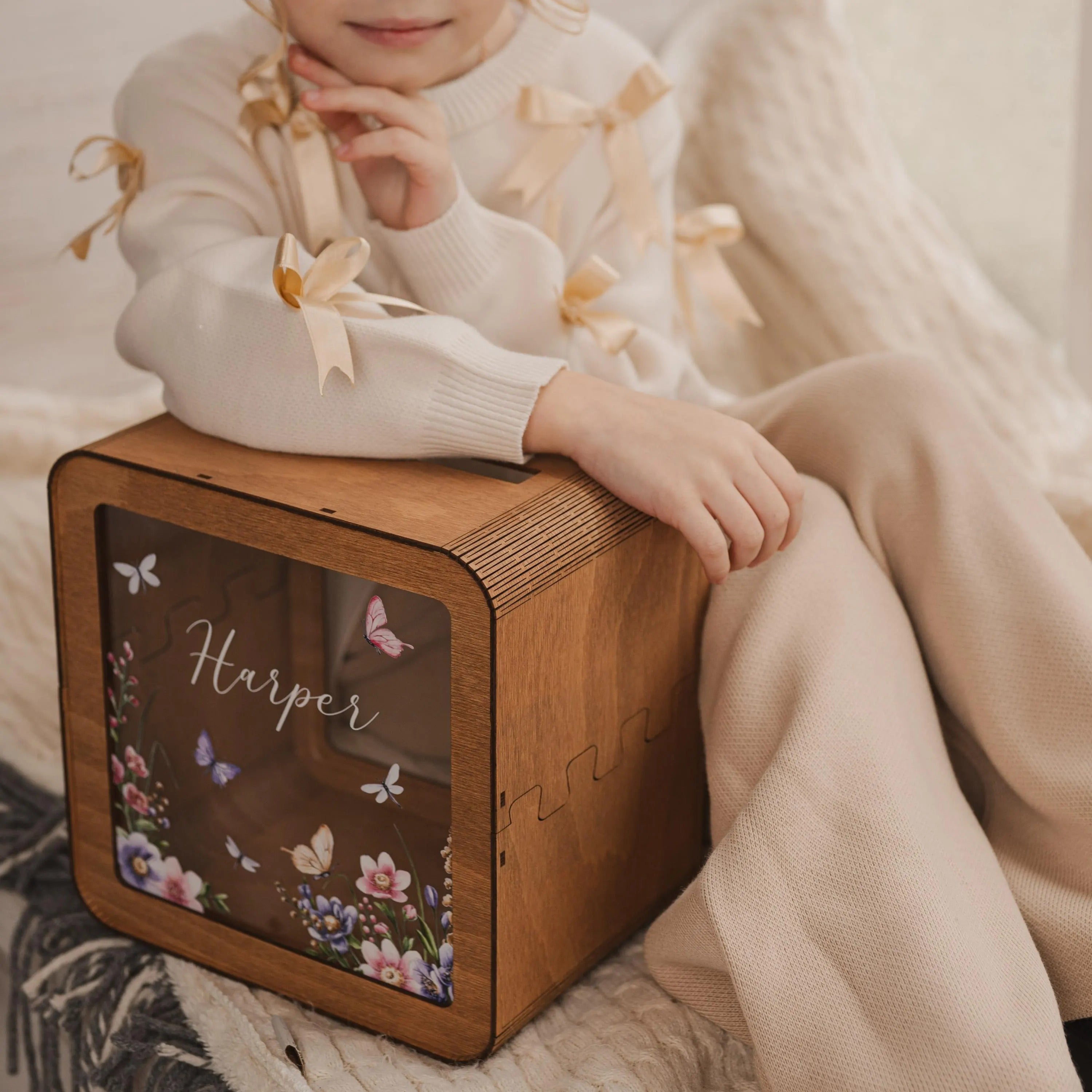 Personalized Large Wooden Piggy Bank for Kids, Custom Name Gift for Toddler, Acrylic Glass Coin Bank, Unique Birthday Gift for Kid