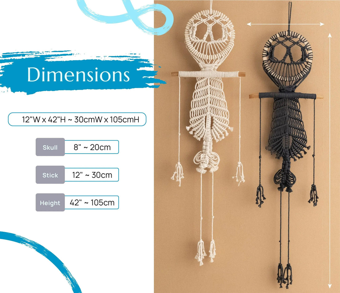 Macrame Skeleton, Halloween Hanging Decoration, Spooky Wall Art, Gothic Decor Bedroom, Halloween Gift, Goth Tapestry, White Skeleton W94