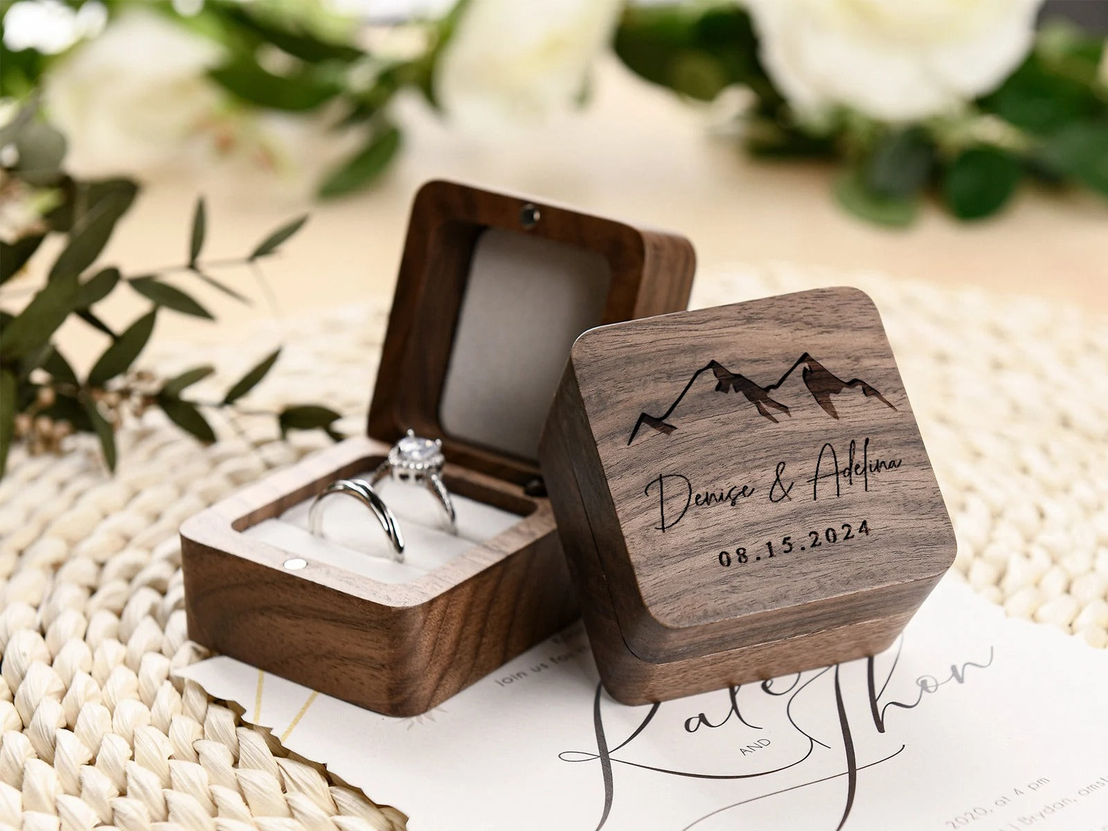 Engraved Wooden Ring Box, Anniversary Gift, Personalized Engagement Ring Box, Proposal Ring Bearer Box, Wood Ring Box For Wedding Ceremony