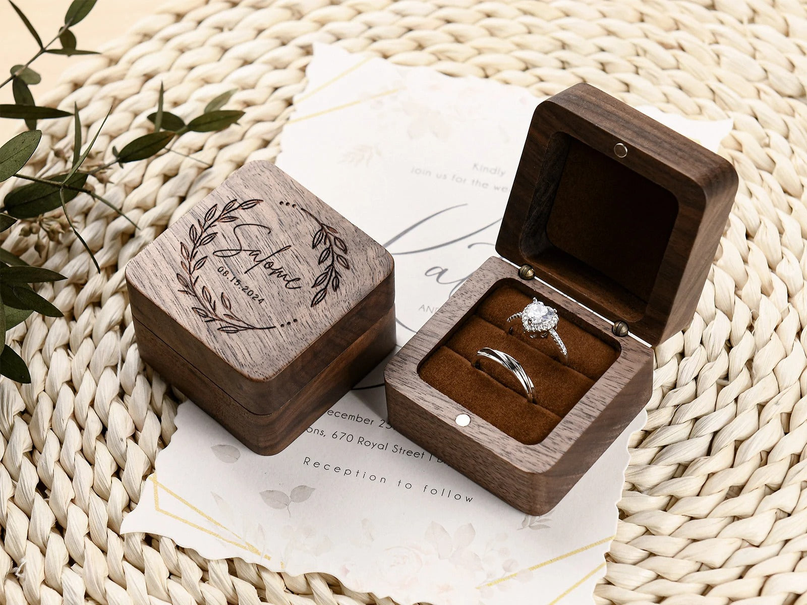 Engraved Wooden Ring Box, Anniversary Gift, Personalized Engagement Ring Box, Proposal Ring Bearer Box, Wood Ring Box For Wedding Ceremony