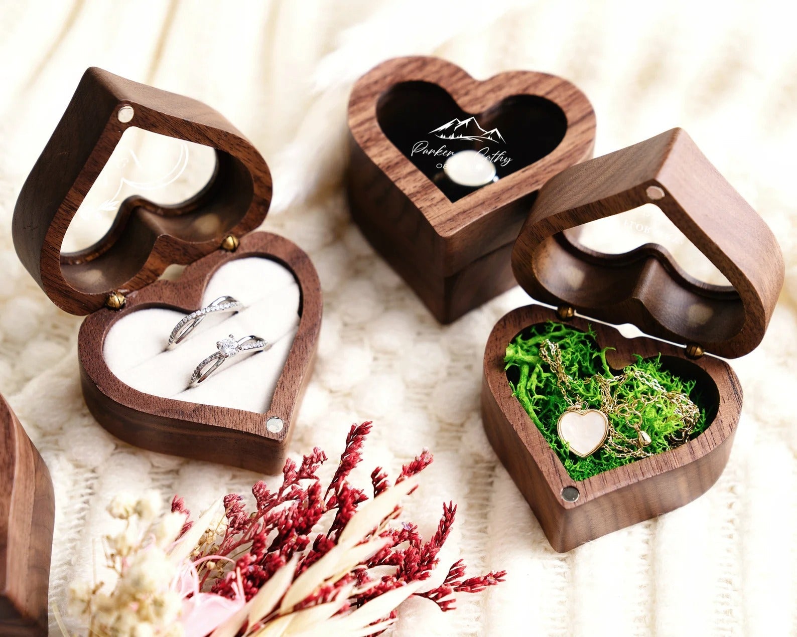 Personalized Wood Ring Box with Acrylic Lid, Engraved Engagement Ring Holder, Heart Ring Bearer Box for Anniversary, Custom Wedding Keepsake