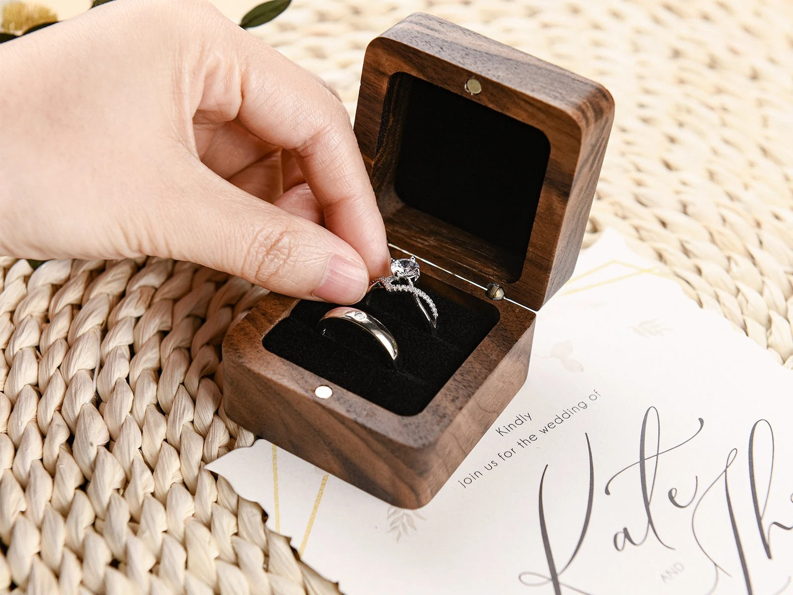 Engraved Wooden Ring Box, Anniversary Gift, Personalized Engagement Ring Box, Proposal Ring Bearer Box, Wood Ring Box For Wedding Ceremony