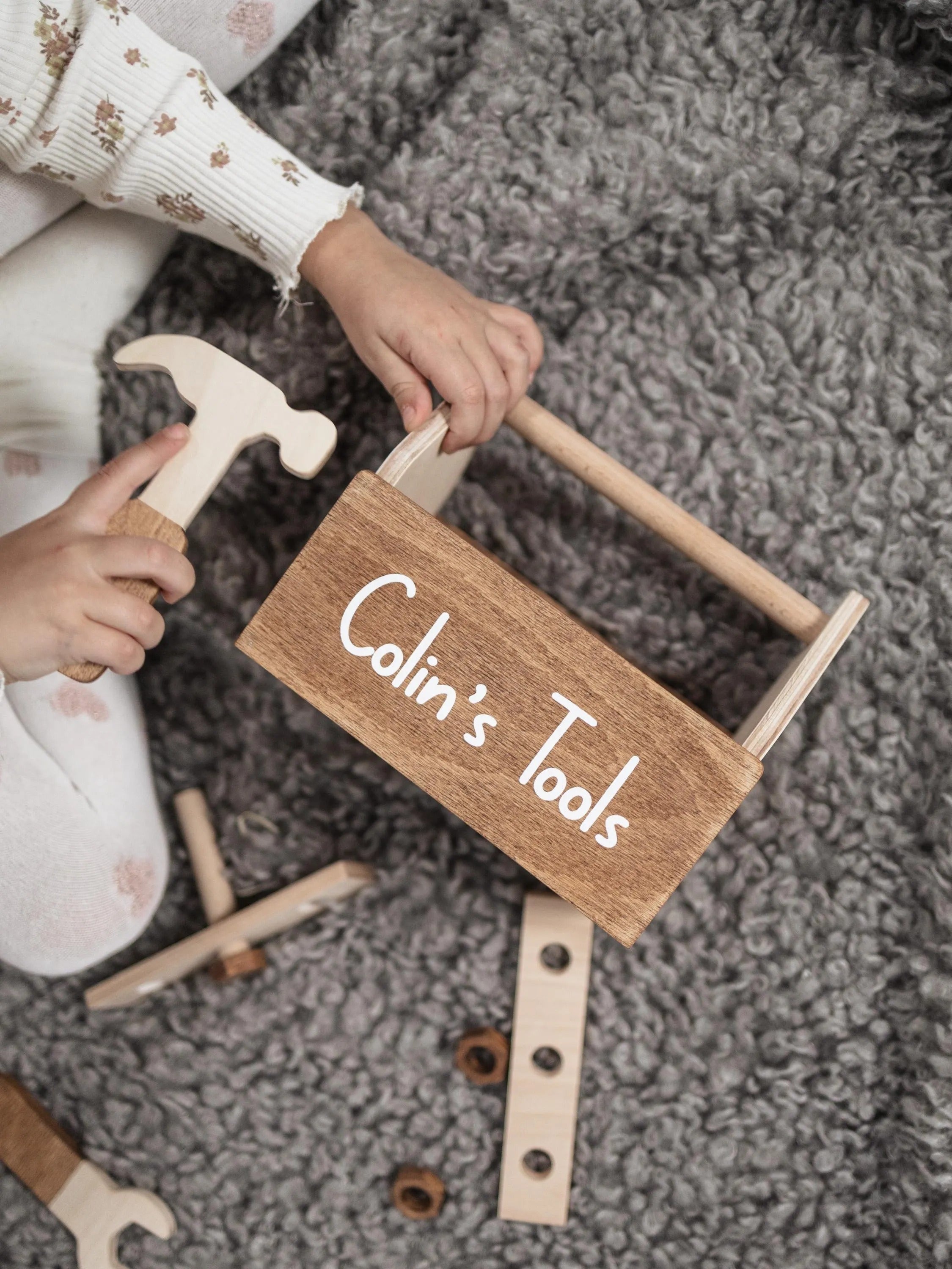 Wooden Kids Tools Box With Geoboard Personalized Baby Gift Toys For Boy Nephew Toddler Learning Toys