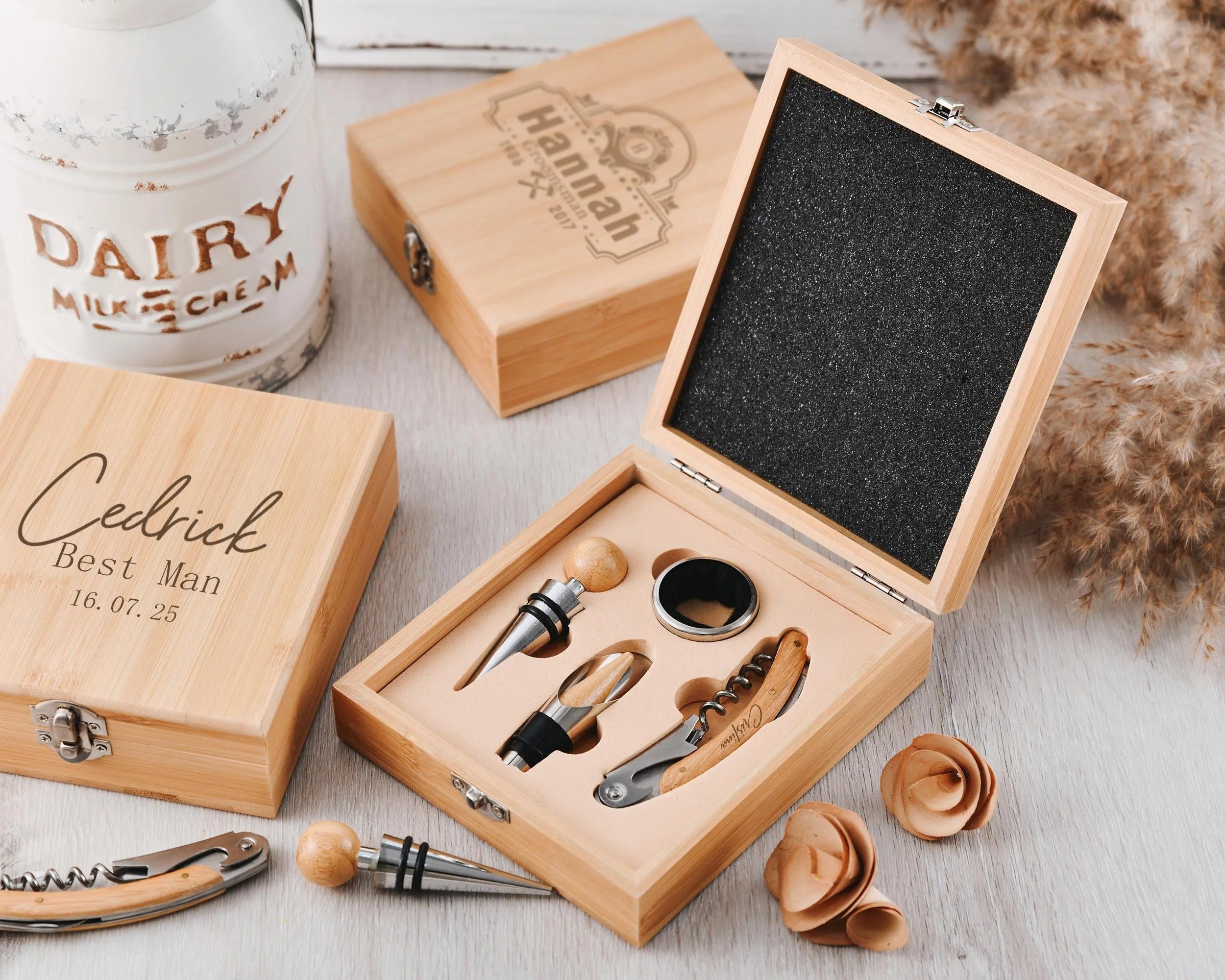 Personalized wine tool set groomsmen gifts, wedding party gifts, christmas gifts wine opener corkscrew, customized premium best men gift set