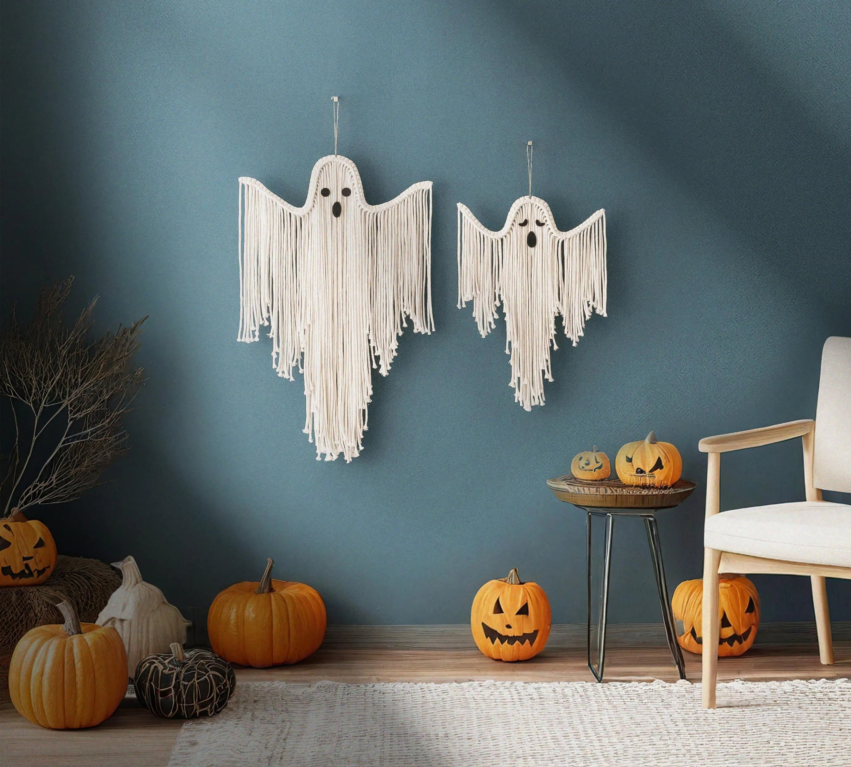 Halloween Macrame Ghost Spooky Wall Hanging for Gothic Decor V73