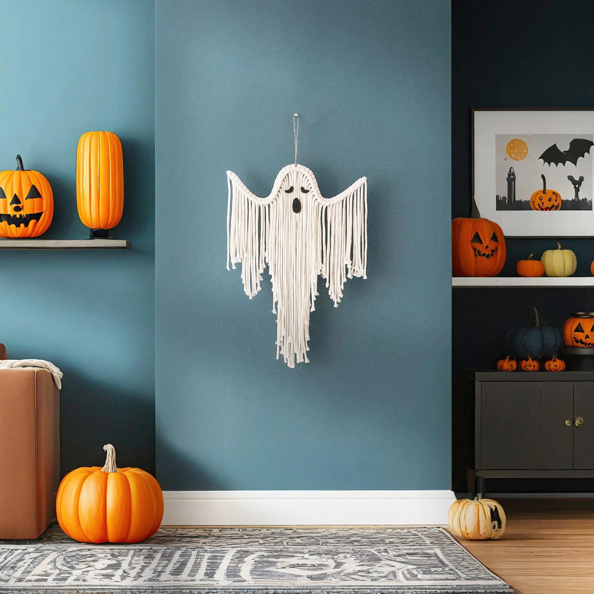 Halloween Macrame Ghost Spooky Wall Hanging for Gothic Decor V73