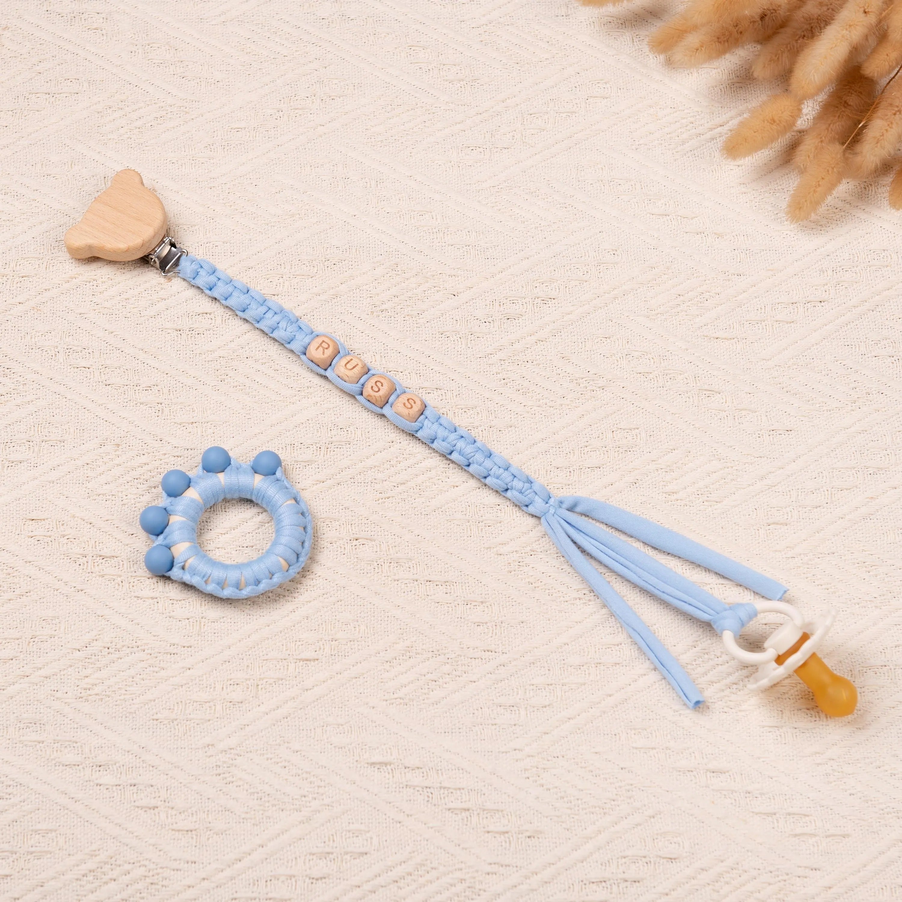 Personalized Braided Pacifier Clips and Rattles for Baby Boy and Girl, Baby Shower Gifts, New Baby Gift, Unique Baby Gift Set, Newborn Gifts