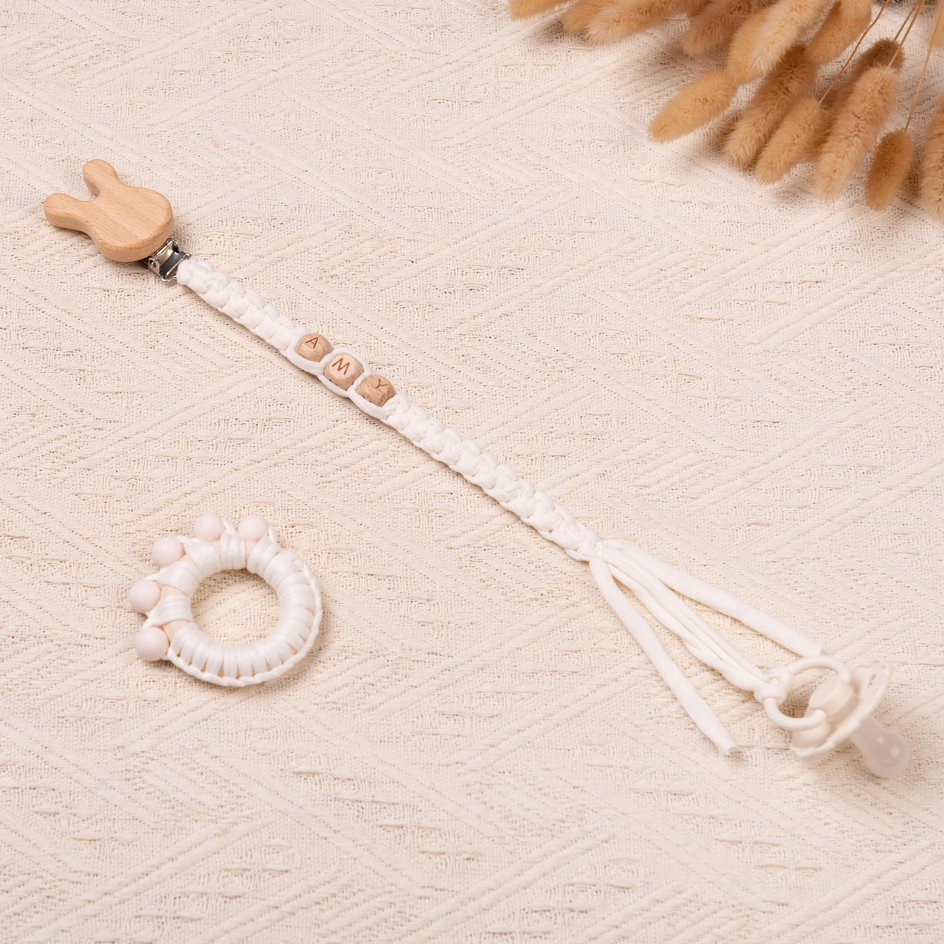 Personalized Braided Pacifier Clips and Rattles for Baby Boy and Girl, Baby Shower Gifts, New Baby Gift, Unique Baby Gift Set, Newborn Gifts