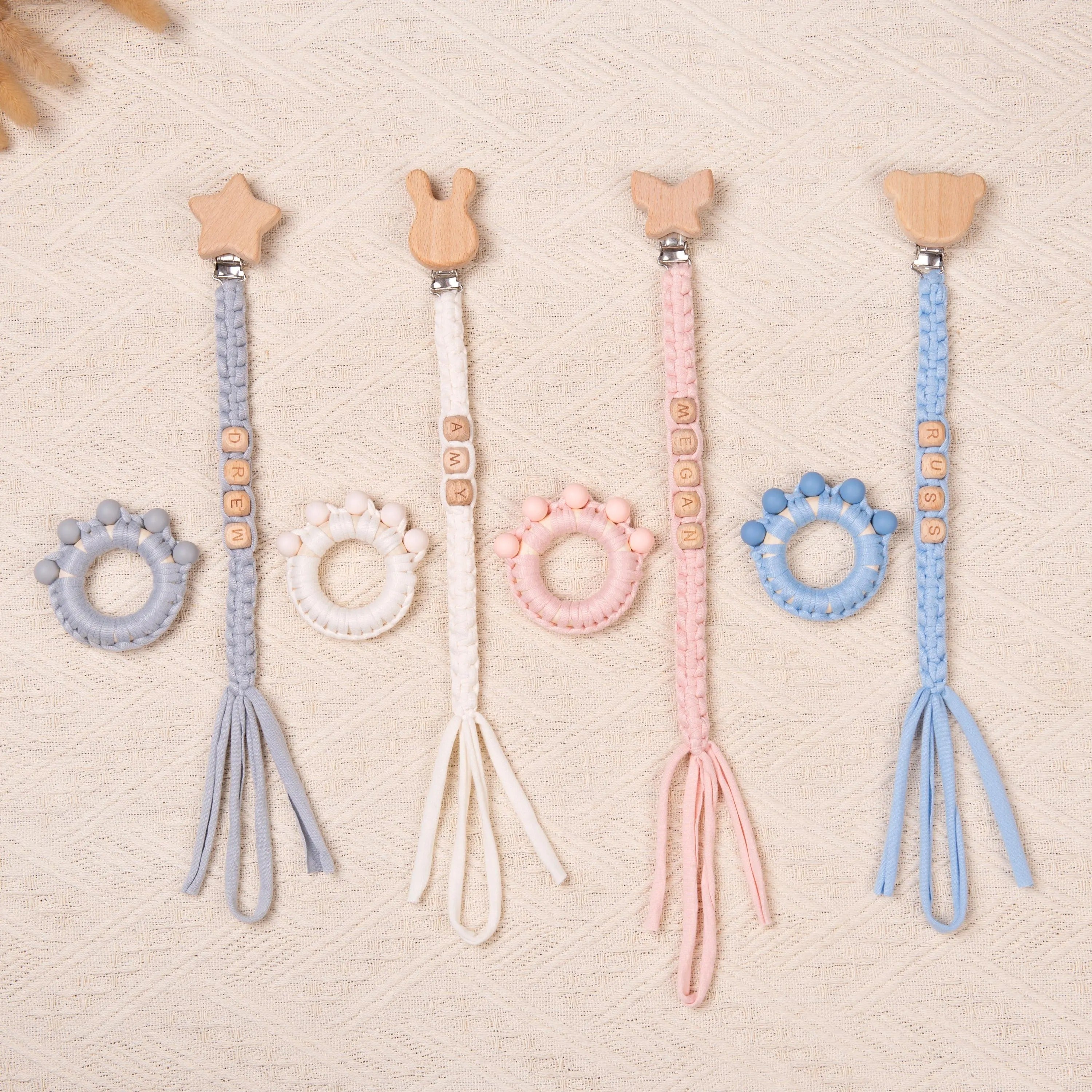 Personalized Braided Pacifier Clips and Rattles for Baby Boy and Girl, Baby Shower Gifts, New Baby Gift, Unique Baby Gift Set, Newborn Gifts