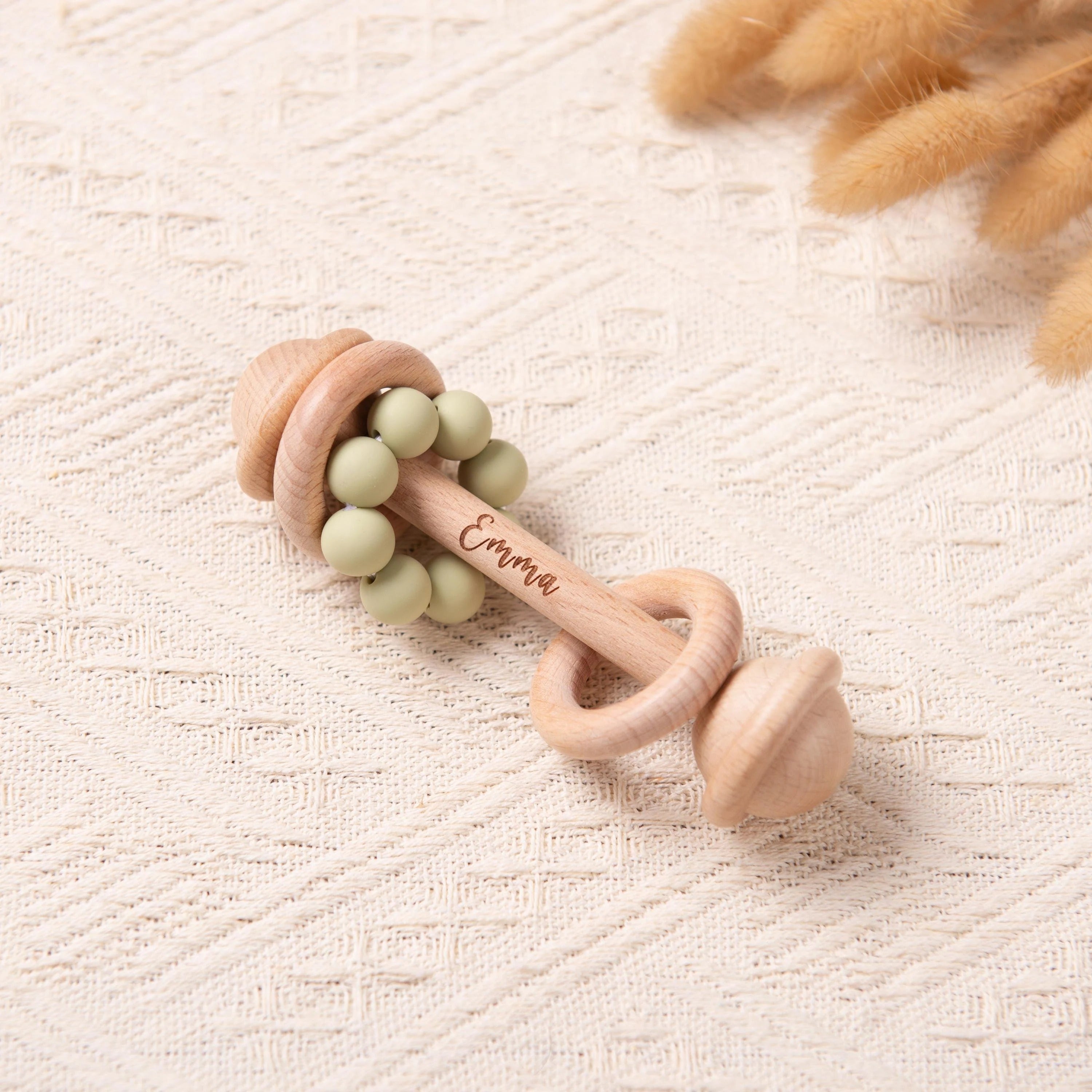 Custom Wooden Rattle, Sensory Toys for Baby, Personalized New Baby Gifts, Baby Shower Gifts, Nephew Gifts, Newborn Gifts, Christmas Gifts