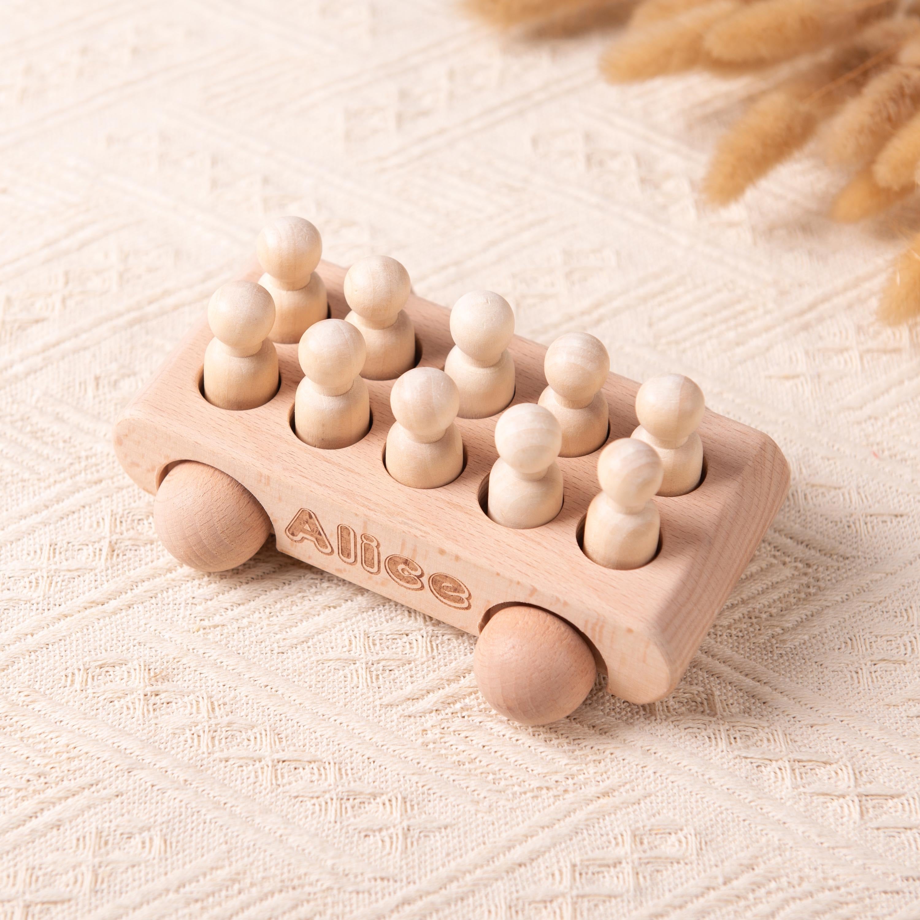 Personalized Birthday Gift for Kids, Custom Wooden Toys for Baby Boys, Wooden Bus with Peg Dolls, Baby Shower Gift, Christmas Gifts for Kids