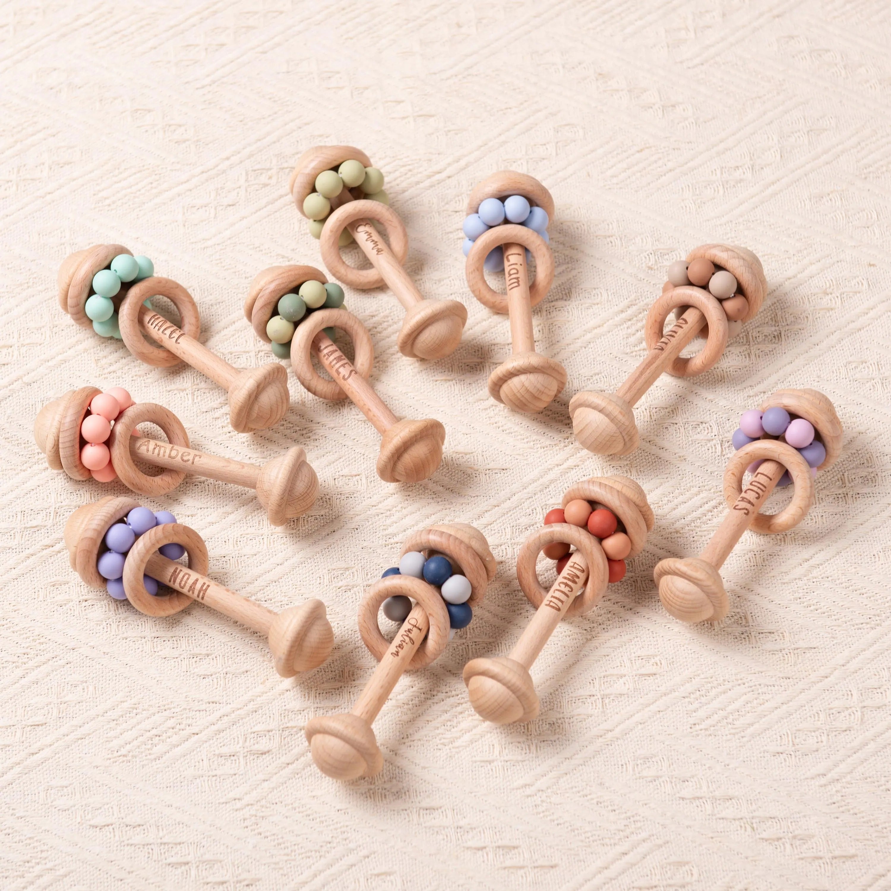 Custom Wooden Rattle, Sensory Toys for Baby, Personalized New Baby Gifts, Baby Shower Gifts, Nephew Gifts, Newborn Gifts, Christmas Gifts
