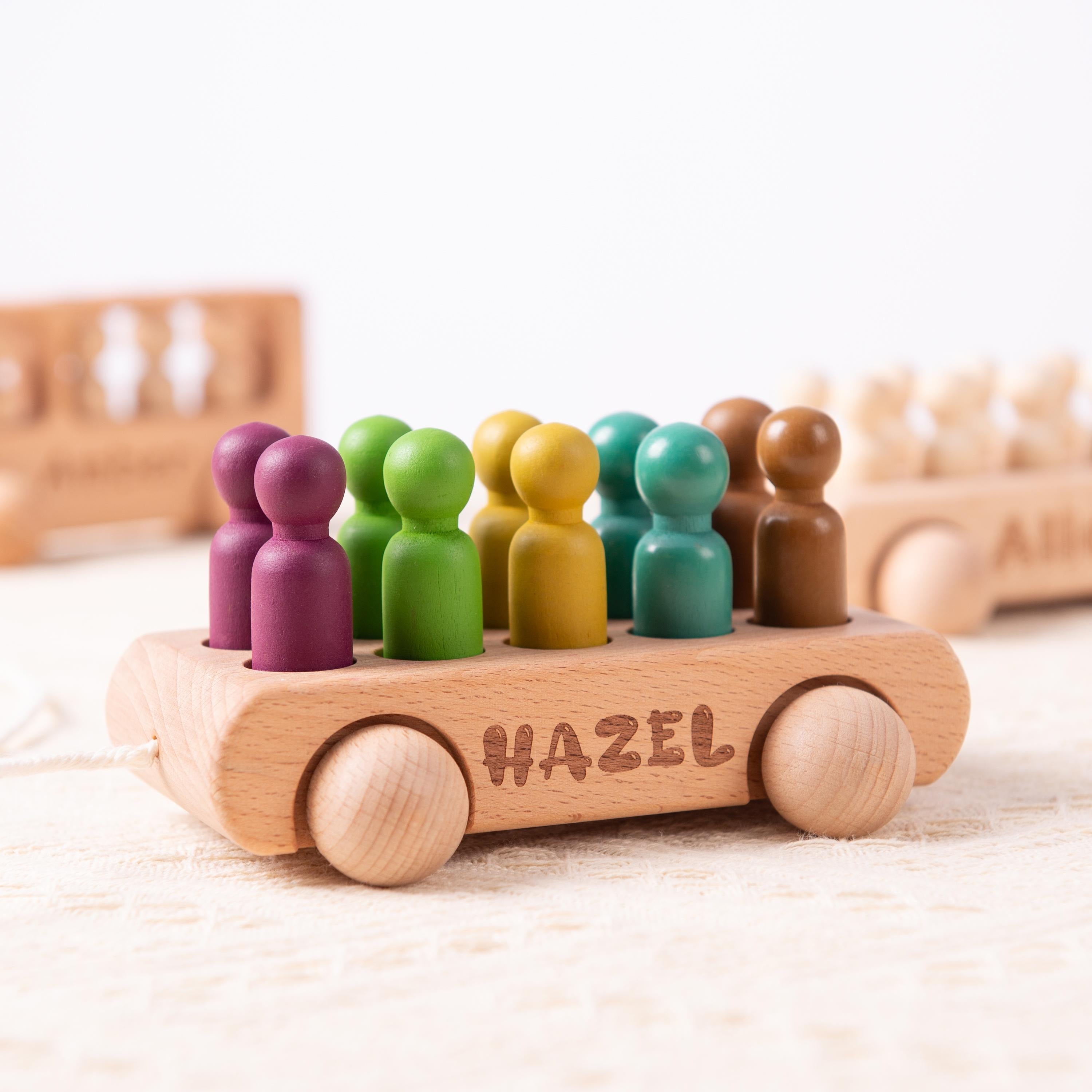 Personalized Birthday Gift for Kids, Custom Wooden Toys for Baby Boys, Wooden Bus with Peg Dolls, Baby Shower Gift, Christmas Gifts for Kids