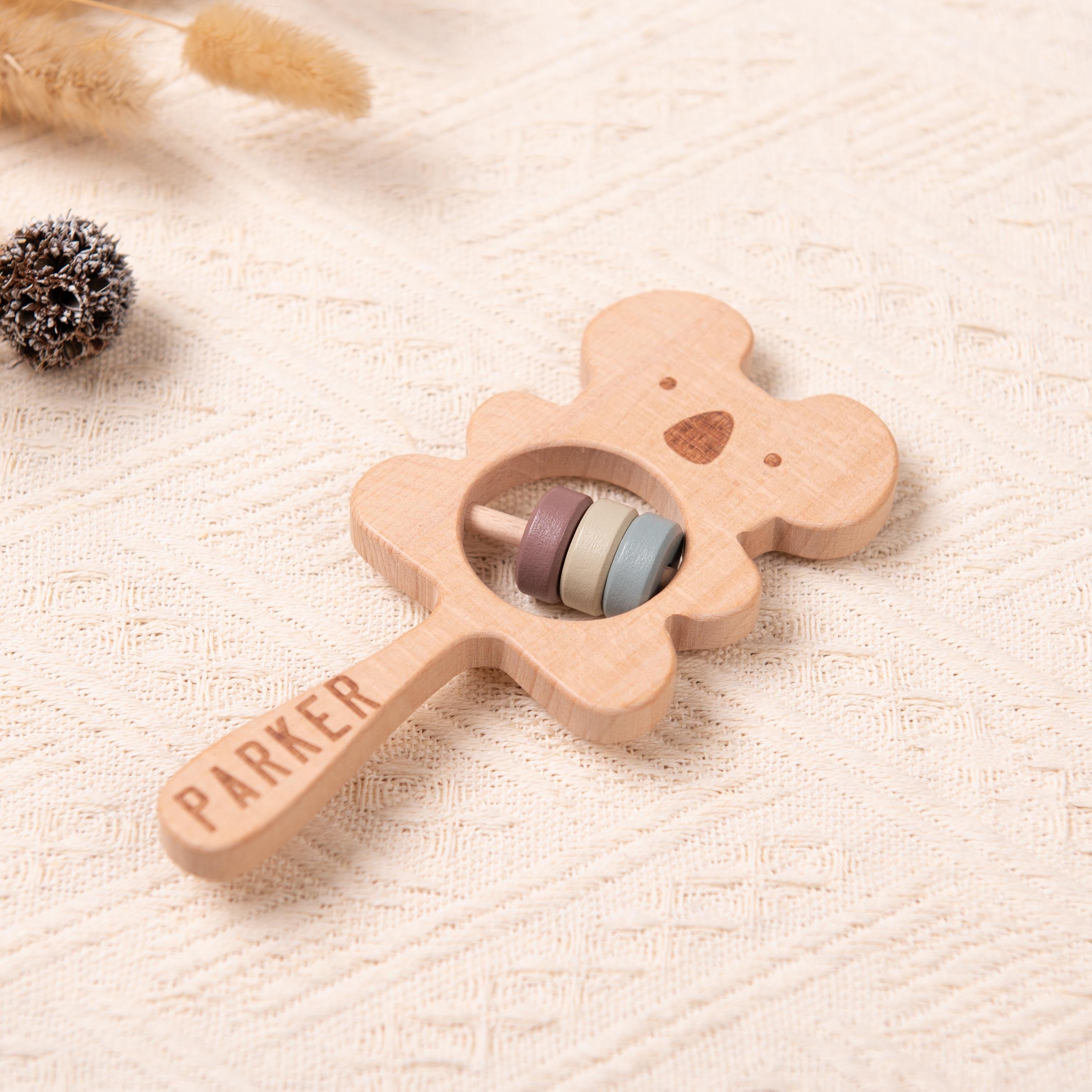 Personalized Baby Gift Set, Custom Crochet Baby Rattle with Name, Wooden Toys for Babies, Baby Shower Gifts, Newborn Gifts, Christmas Gift