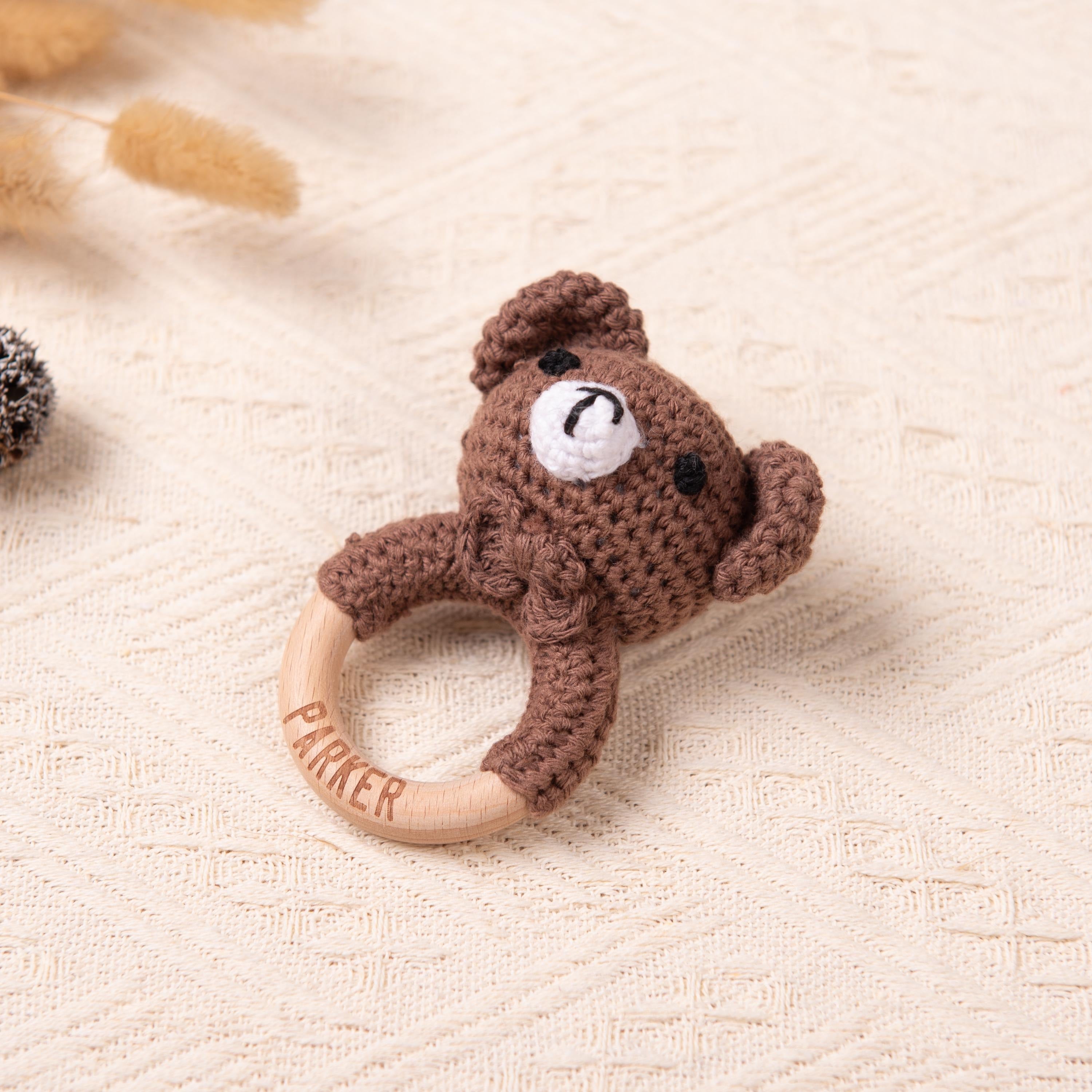 Personalized Baby Gift Set, Custom Crochet Baby Rattle with Name, Wooden Toys for Babies, Baby Shower Gifts, Newborn Gifts, Christmas Gift