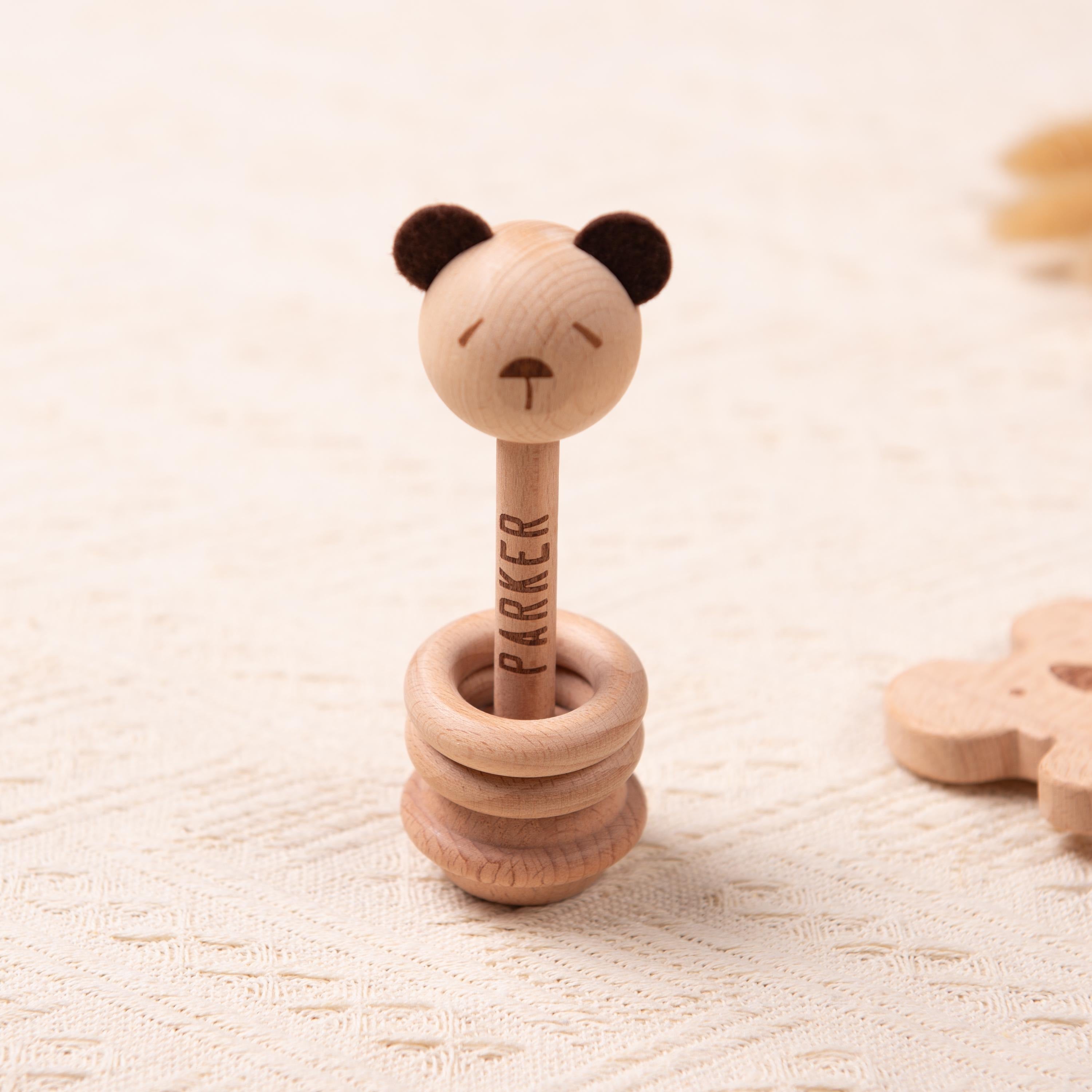 Personalized Baby Gift Set, Custom Crochet Baby Rattle with Name, Wooden Toys for Babies, Baby Shower Gifts, Newborn Gifts, Christmas Gift