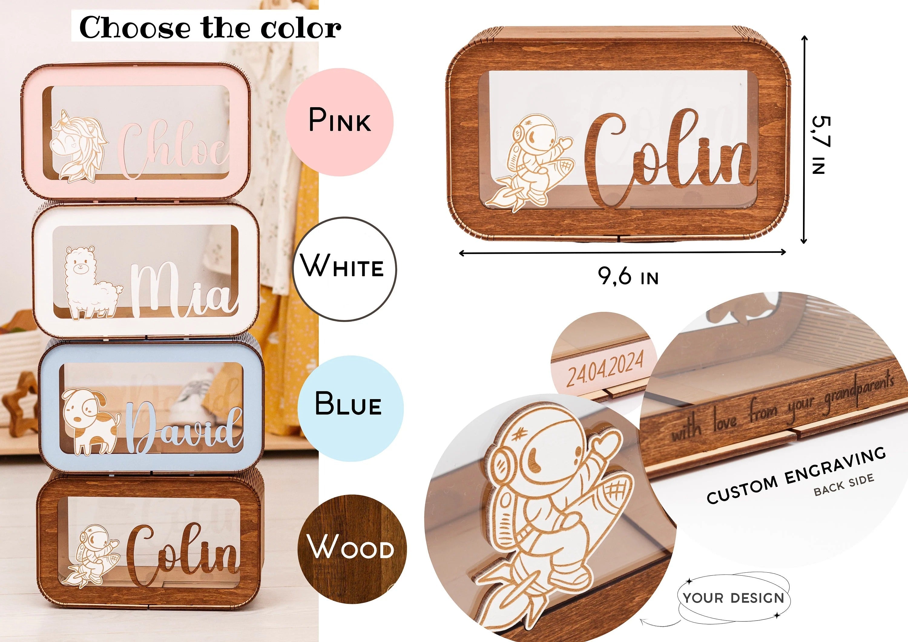 Personalized Piggy Bank, Wooden Kids Money Box with Name, Baby Nephew Gift. Birthday Gifts for Kids, Boy Nursery Decor, Toddler Gifts