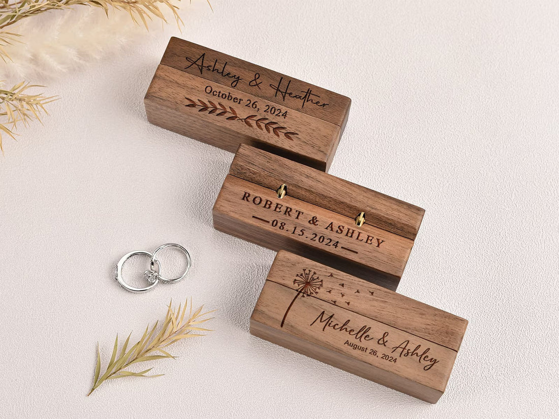 Custom Wooden Wedding Ceremony Ring Box,Personalized Engraved Engagement Ring Box,Slim Ring Bearer Box,Anniversary,Proposal Ring Box Holder