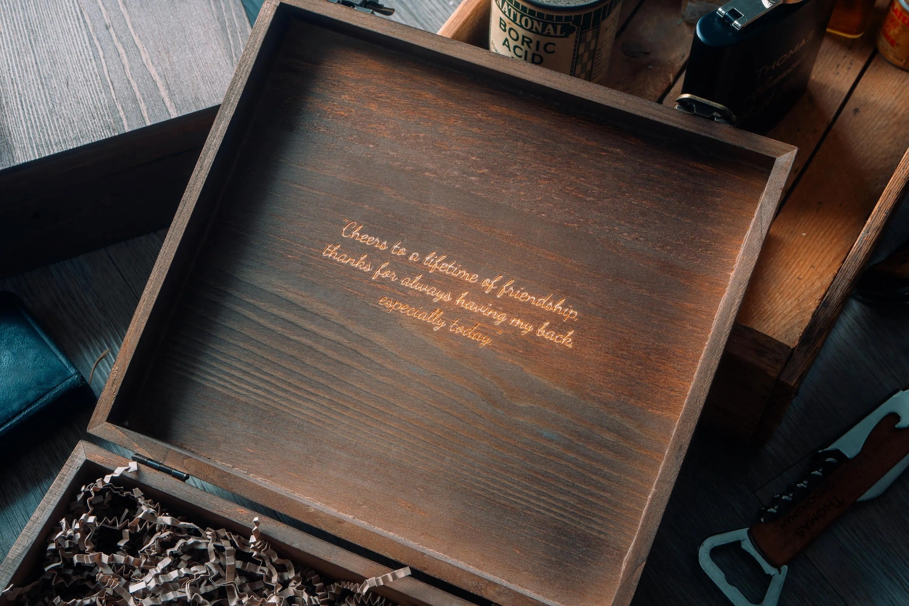Personalized Groomsmen Gift Box: Engraved Flask, Knife & More