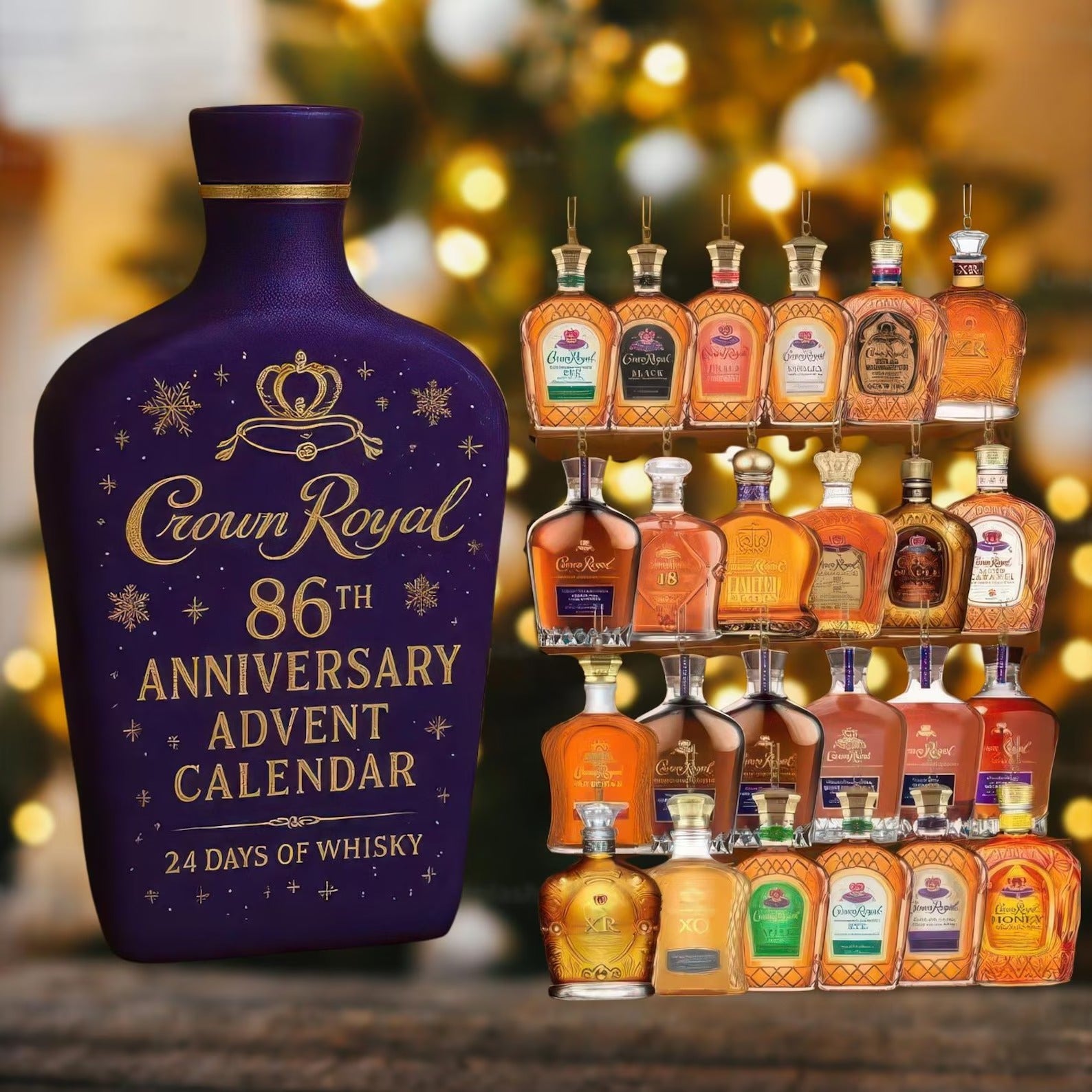 Crown Royal 86th Anniversary Advent Calendar 2025, 24 Days of Whisky Gift Box, Premium Whiskey Advent Calendar Arcylic Ornament Decor Set