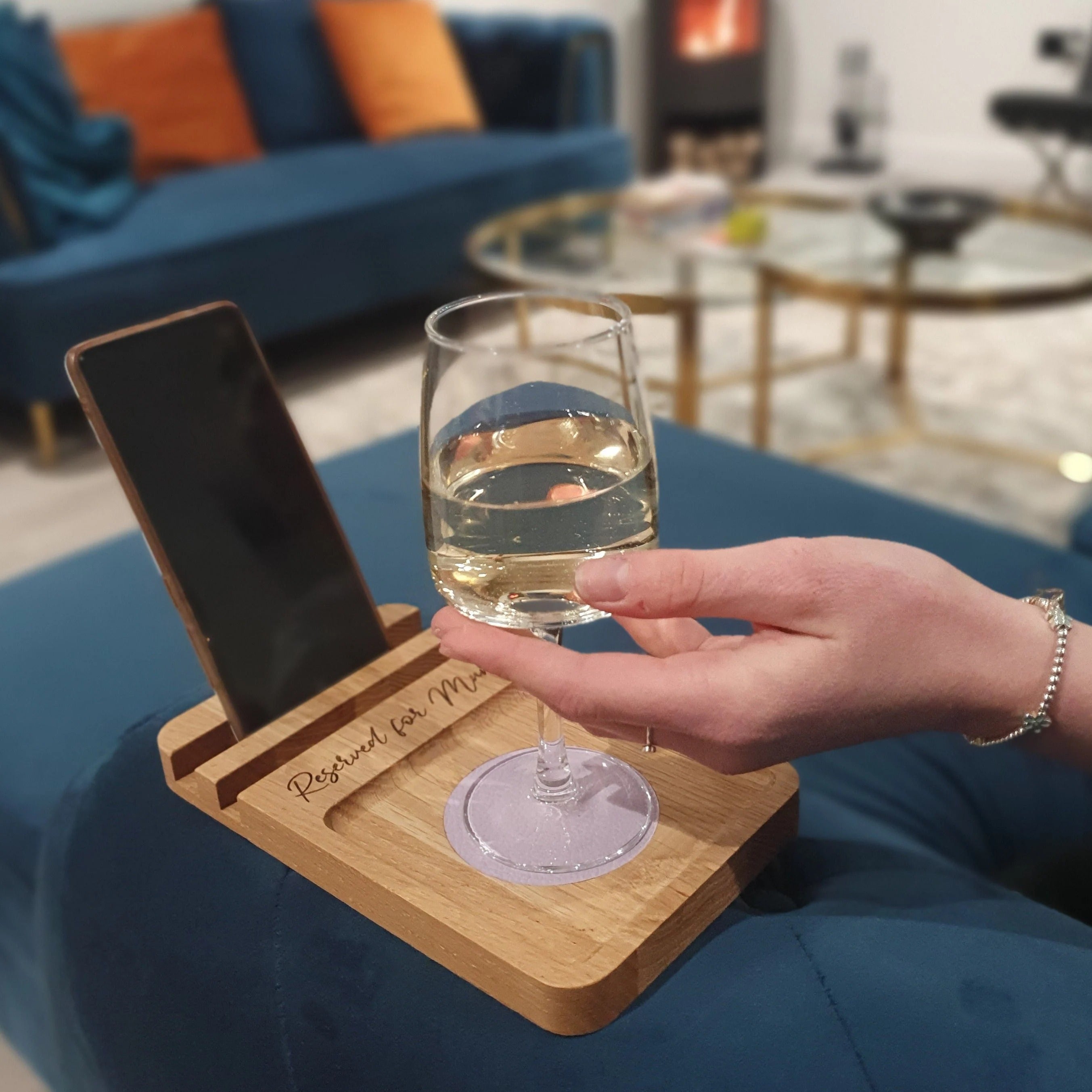 Sofa Coaster Tray and Phone Stand in Solid Oak