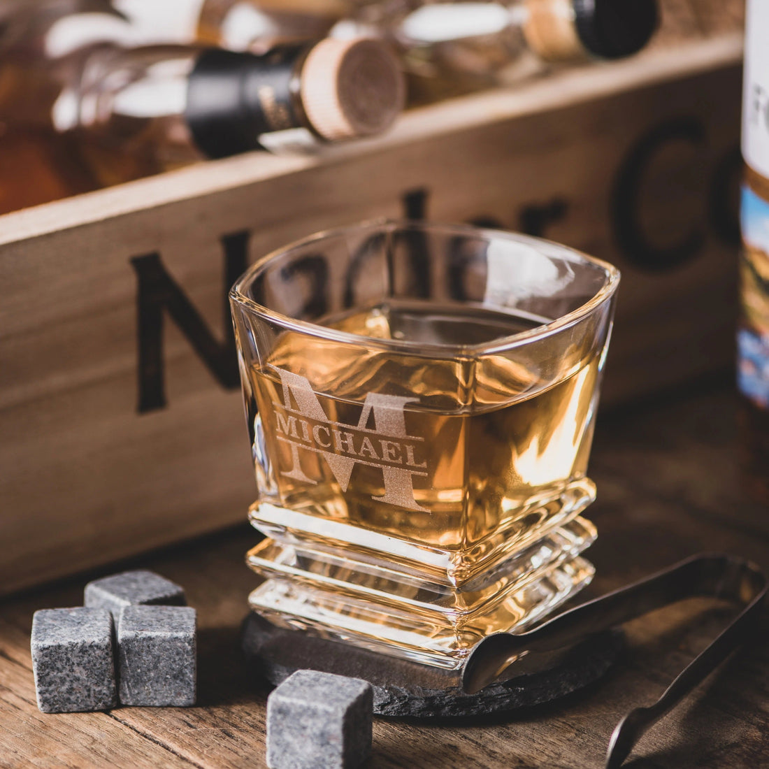 Personalized Whiskey Glasses in Wooden Box, Groomsmen Gifts, Best Man Gift, Father of The Groom Gift, Father of The Bride Gift, Husband Gift