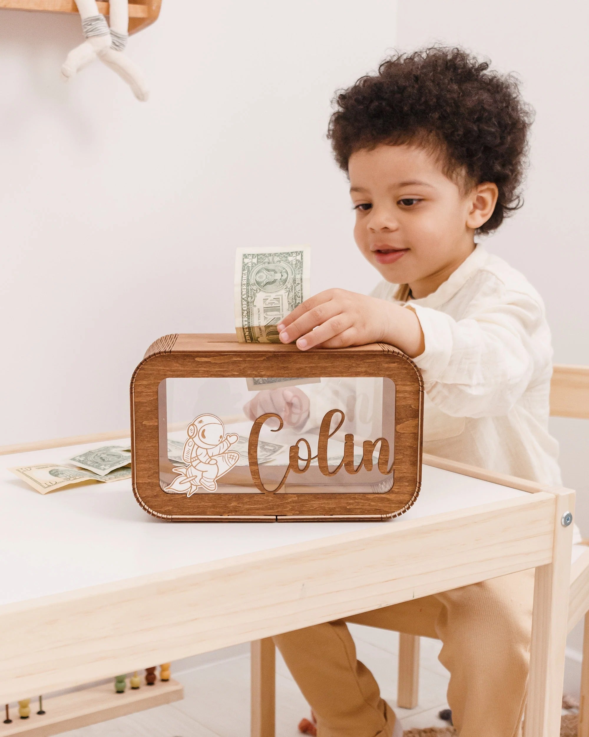 Personalized Piggy Bank, Wooden Kids Money Box with Name, Baby Nephew Gift. Birthday Gifts for Kids, Boy Nursery Decor, Toddler Gifts