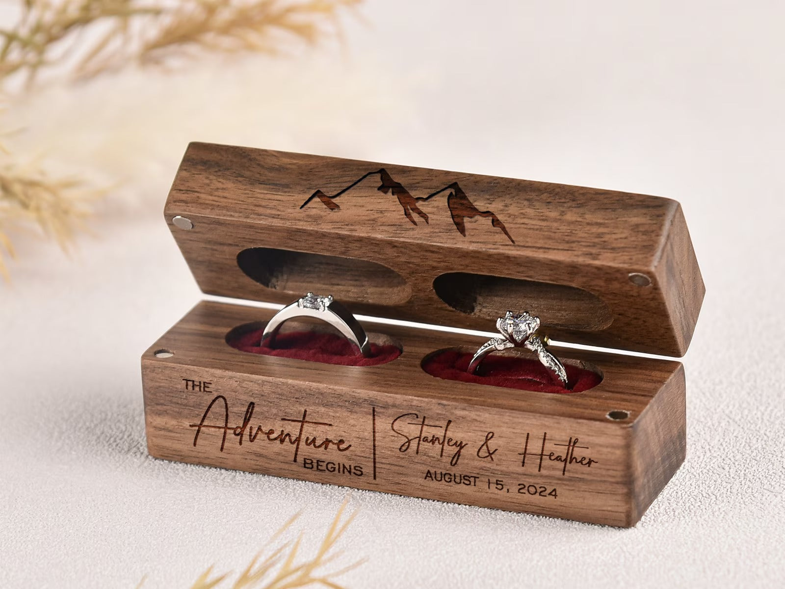 Custom Wooden Wedding Ceremony Ring Box,Personalized Engraved Engagement Ring Box,Slim Ring Bearer Box,Anniversary,Proposal Ring Box Holder