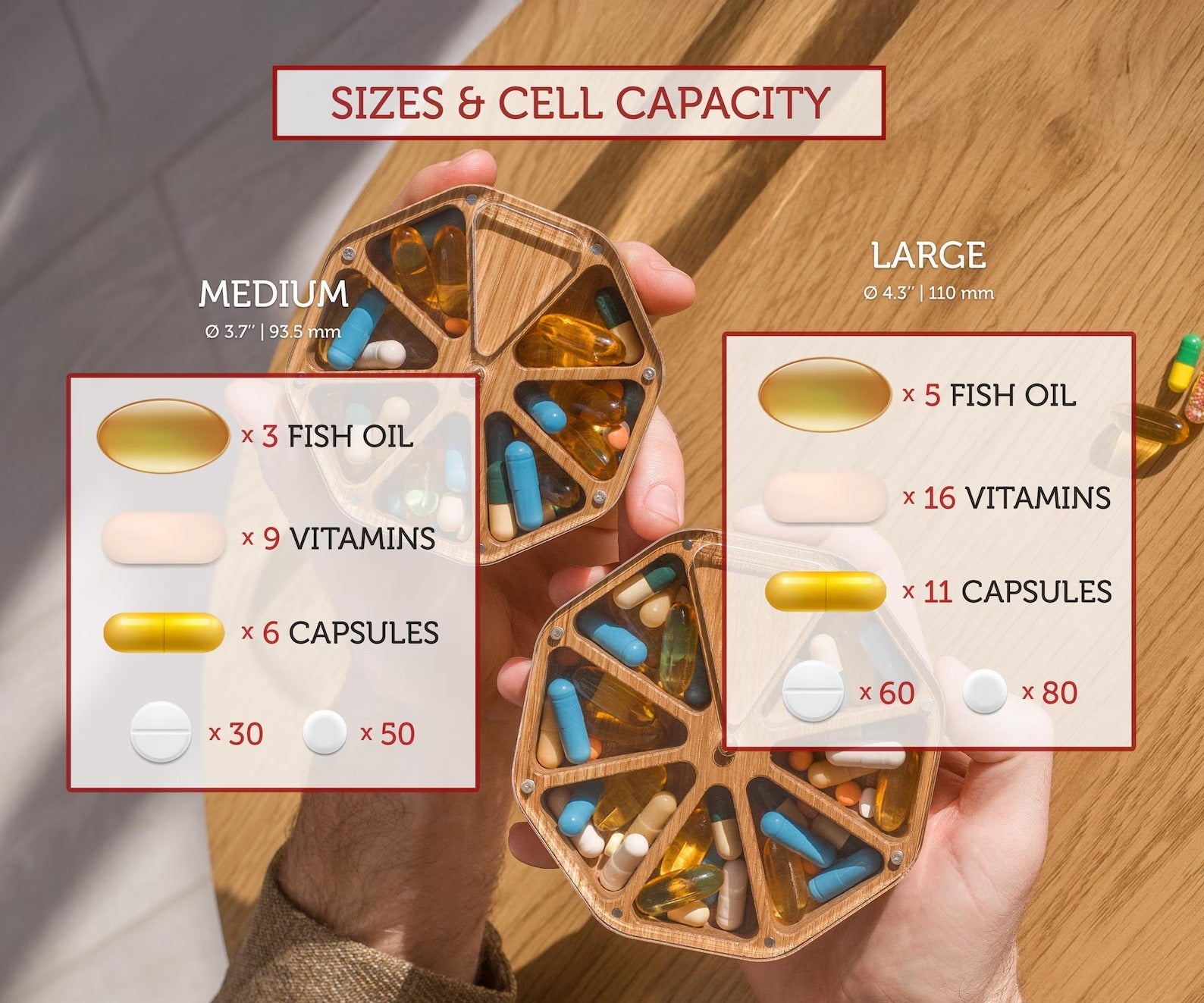 Wooden Daily Pill Box 7-Day, Pill Organizer, Weekly Pill Case,  Engraved Pill Container Storage