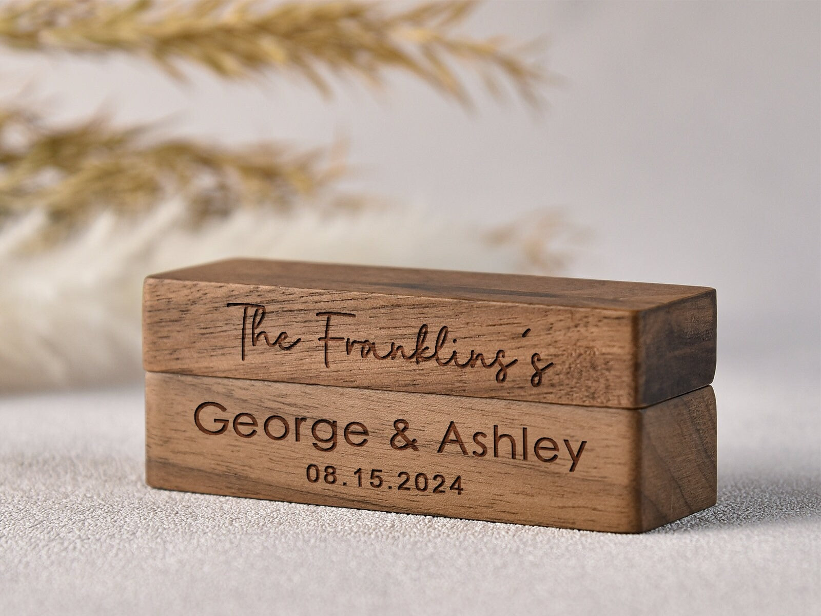Custom Wooden Wedding Ceremony Ring Box,Personalized Engraved Engagement Ring Box,Slim Ring Bearer Box,Anniversary,Proposal Ring Box Holder