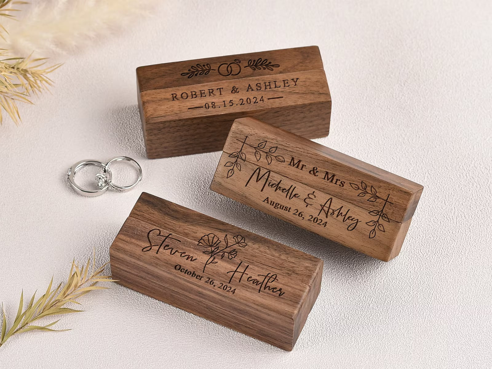 Custom Wooden Wedding Ceremony Ring Box,Personalized Engraved Engagement Ring Box,Slim Ring Bearer Box,Anniversary,Proposal Ring Box Holder