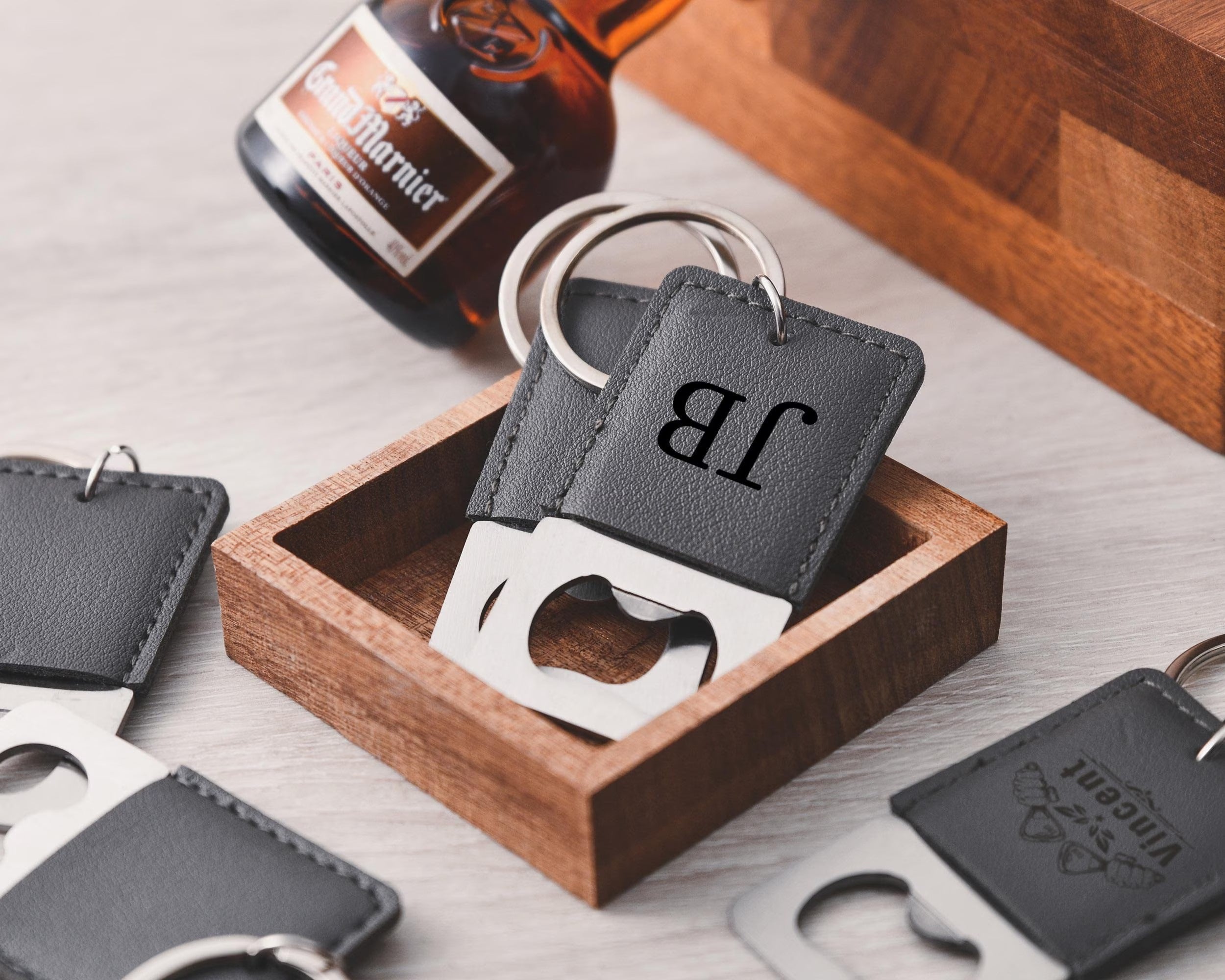 Personalized leather keychain bottle opener, customizable groomsmen gift, party favors, high quality leather wine opener best man gifts