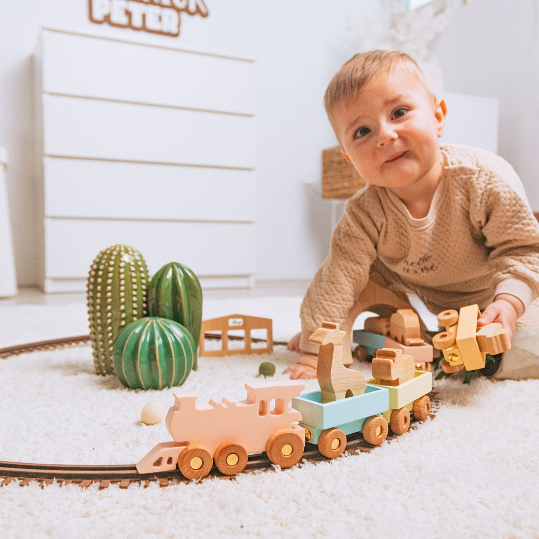 Wooden Farmer Train With Name Additional Set of Animals Custom Train Personalized Baby Boy Gift Sensory Toys Fidget Toys For Toddlers