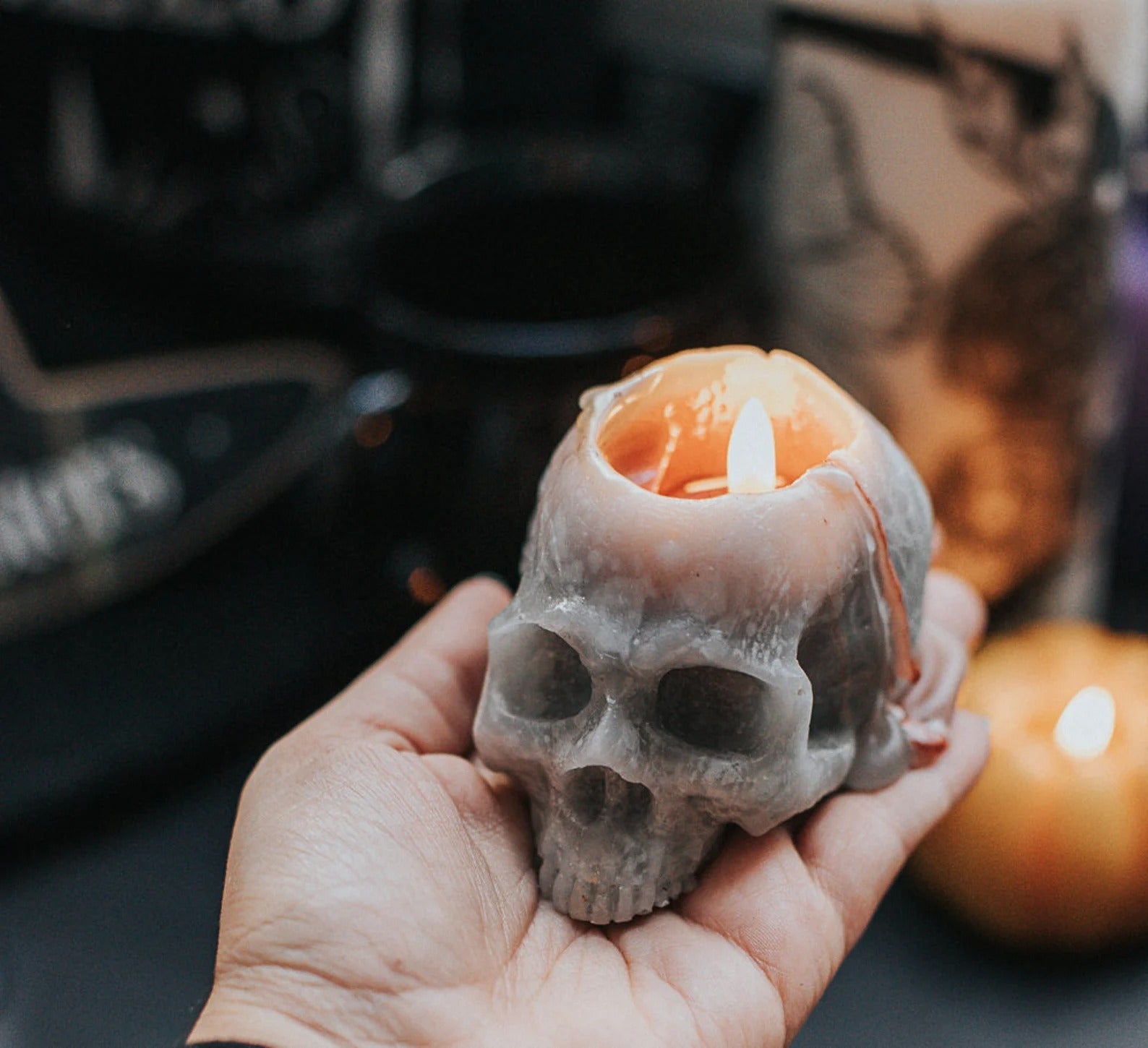 Halloween Candle Skull bleeding red witch