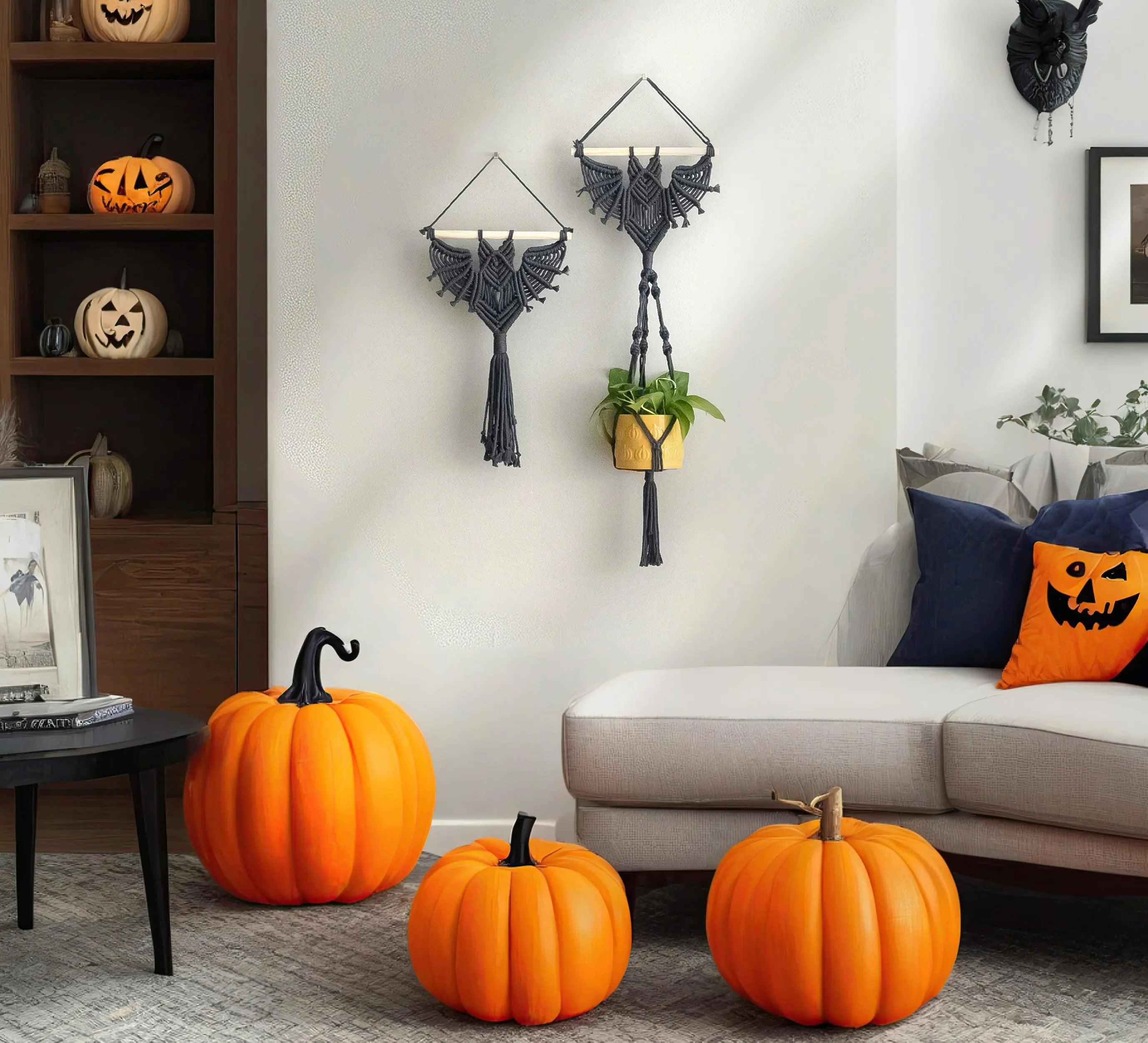 Gothic Bat Decor, Hanging Macrame, Witchy Room Decor, Modern Halloween, Dark Wall Art, Hanging Plant Holder, Bat Decorations W52