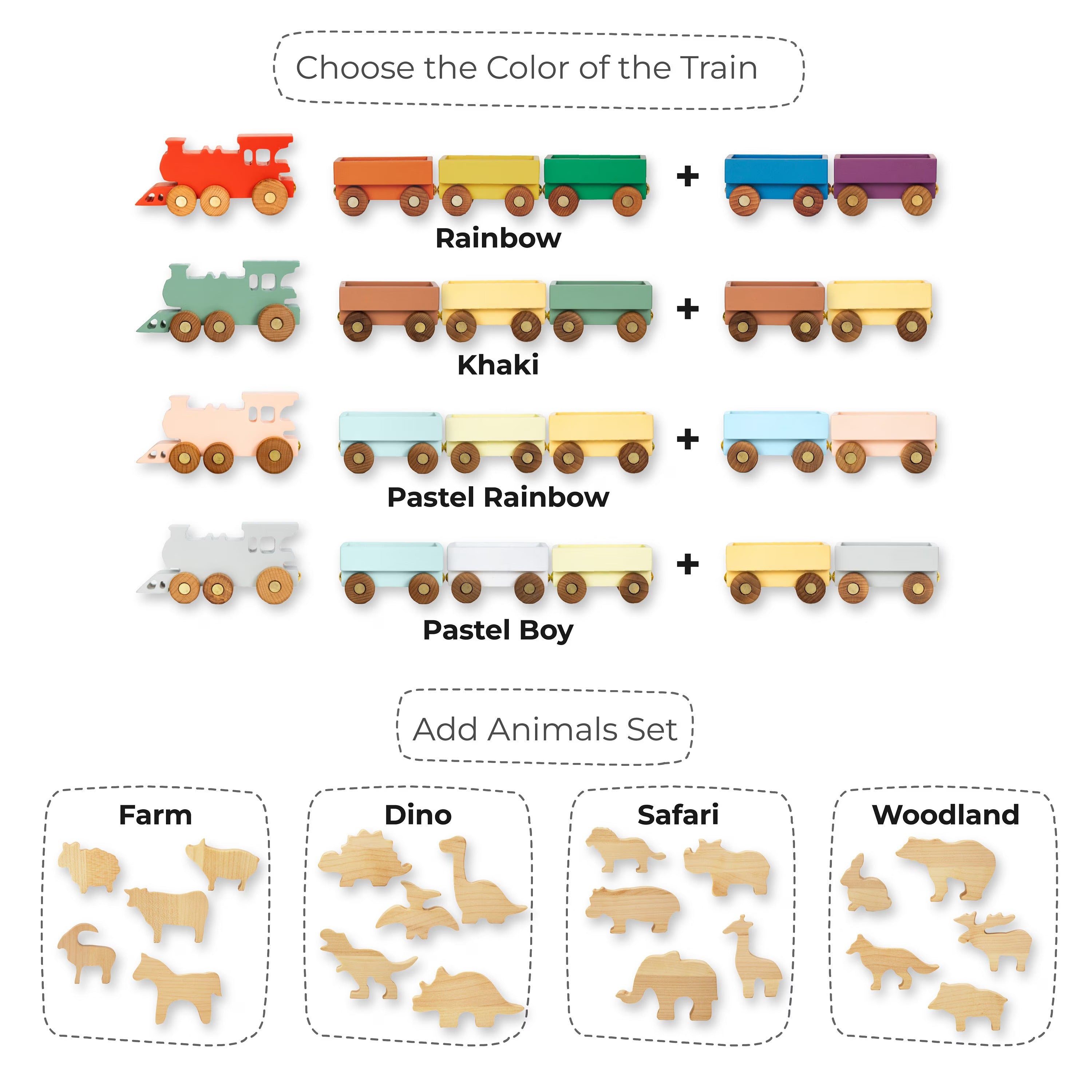 Wooden Farmer Train With Name Additional Set of Animals Custom Train Personalized Baby Boy Gift Sensory Toys Fidget Toys For Toddlers