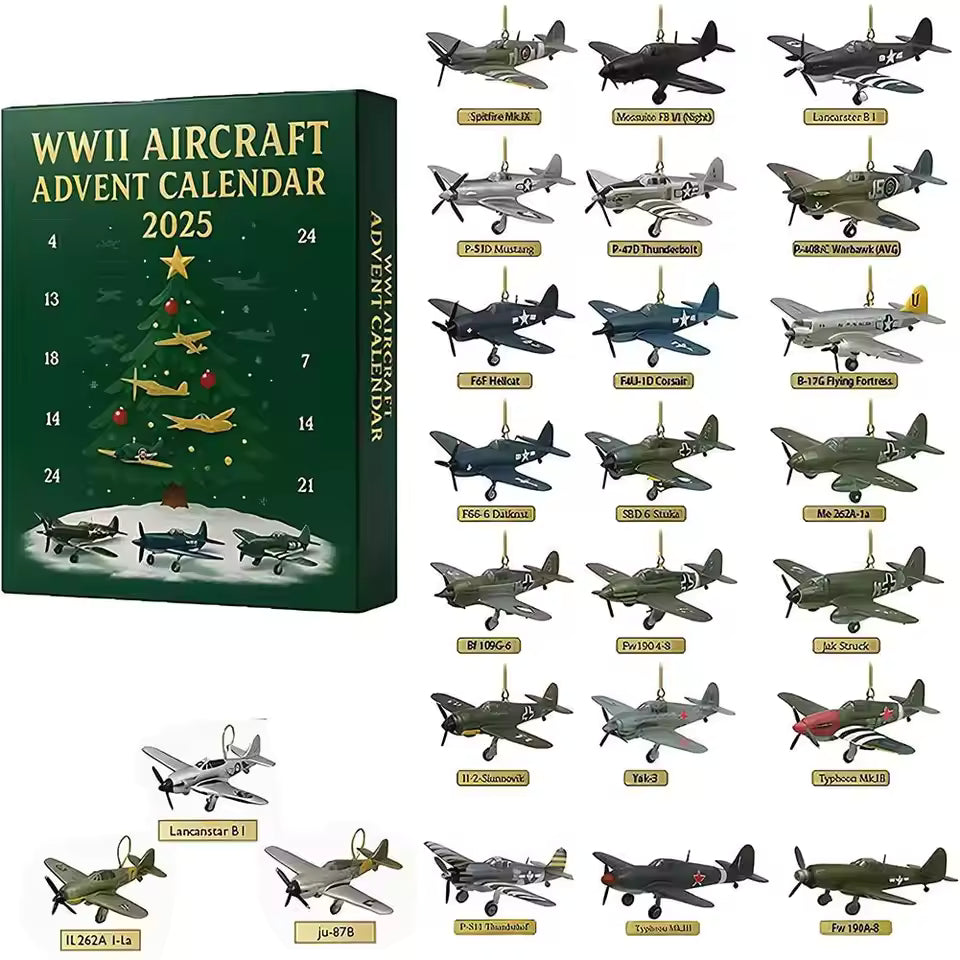 Wwii Aircraft Advent Calendar Advent Christmas Calendars 24-Day 2d Acrylic 2025 Collectible Advent Tank Ornament Calendar