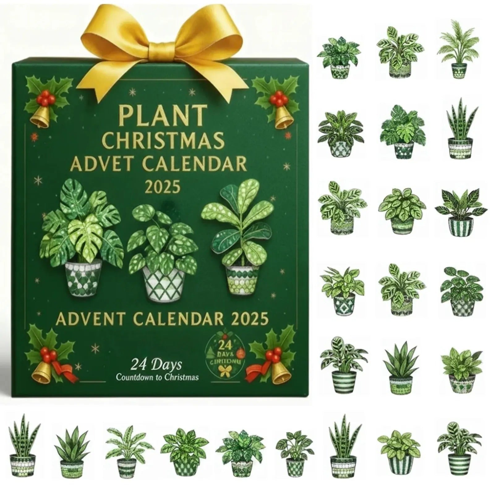 Plant Christmas Advent Calendar 2025, 24 Day Plant Figurines : Vintage Christmas Ornament Countdown