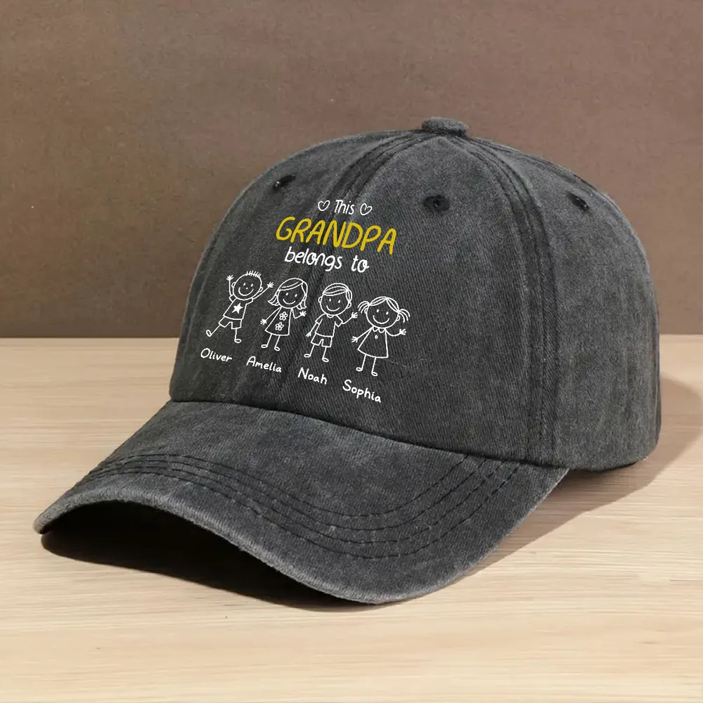 This Grandpa Belongs To Us - Personalized Custom Vintage Washed Denim Cap