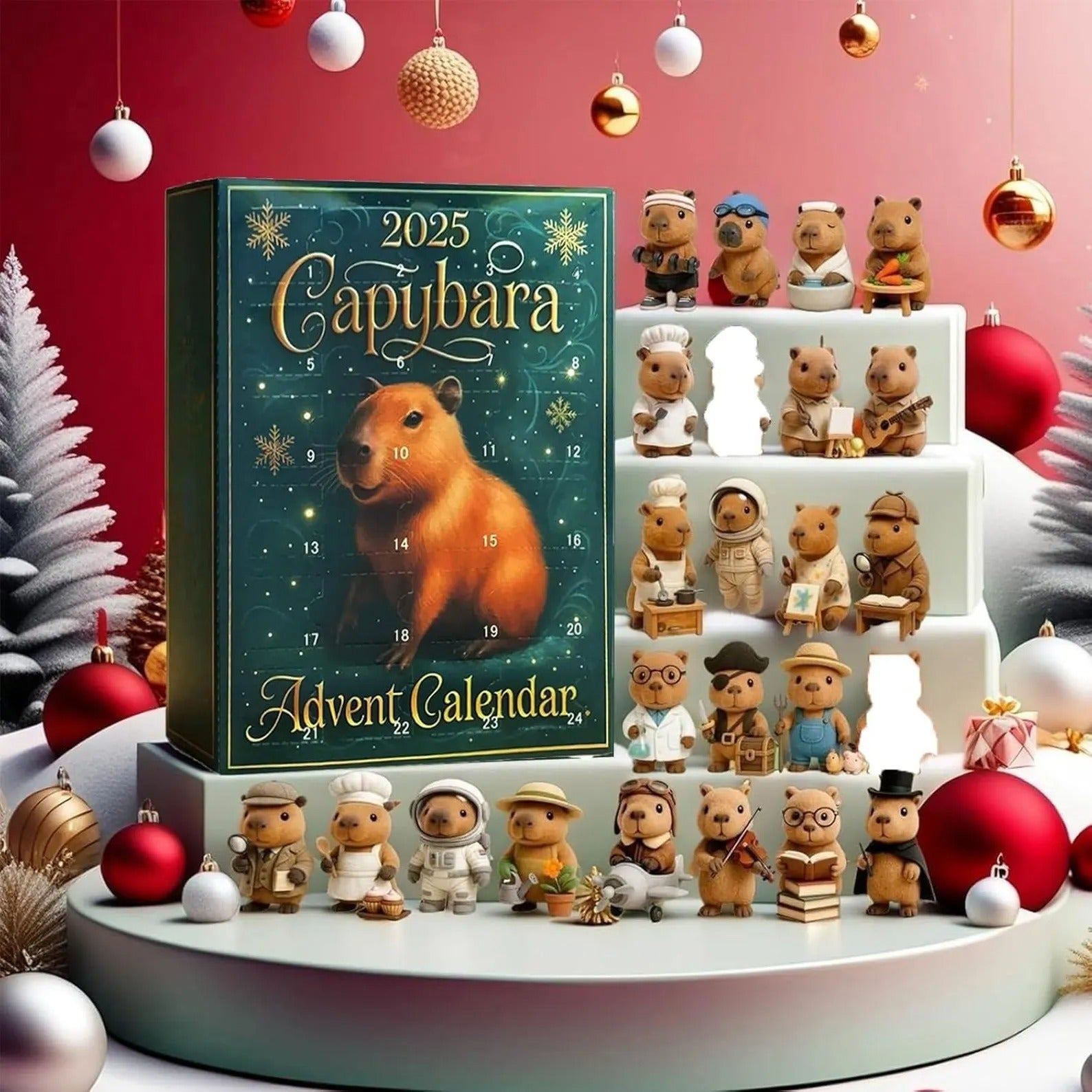 Capybara Advent Calendar 2025: 24 2d Acrylic Christmas Ornaments | Animal Advent Set, Capybara Gift, Xmas Countdown Decor, Tree Hanging