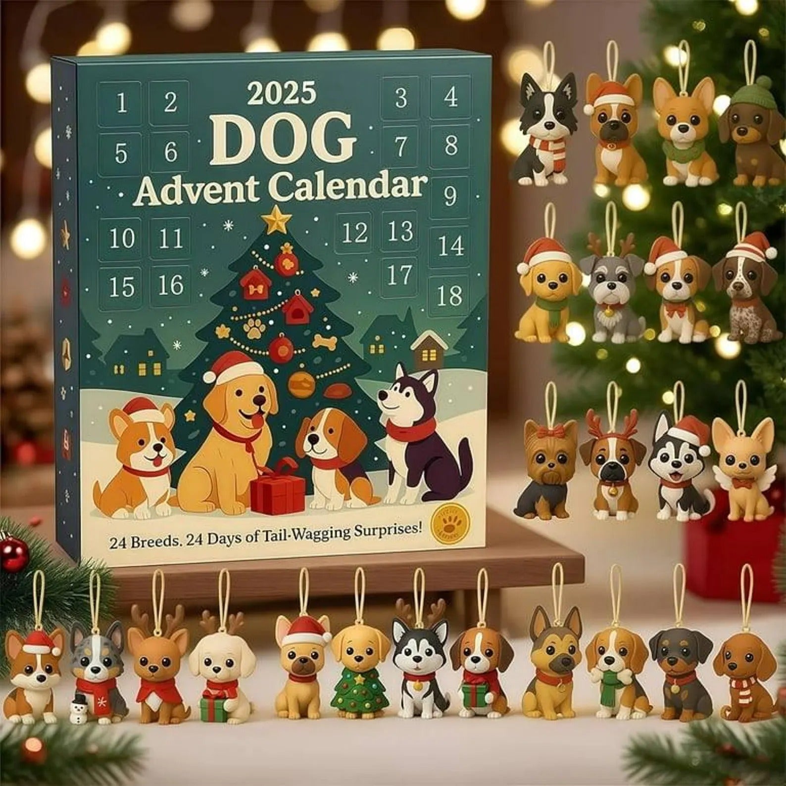 Dog Lover Advent Calendar Christmas 2025 with 24 Acrylic Ornaments, Christmas Countdown Gift for Dog Lovers, Cute Dog Themed Holiday Decor