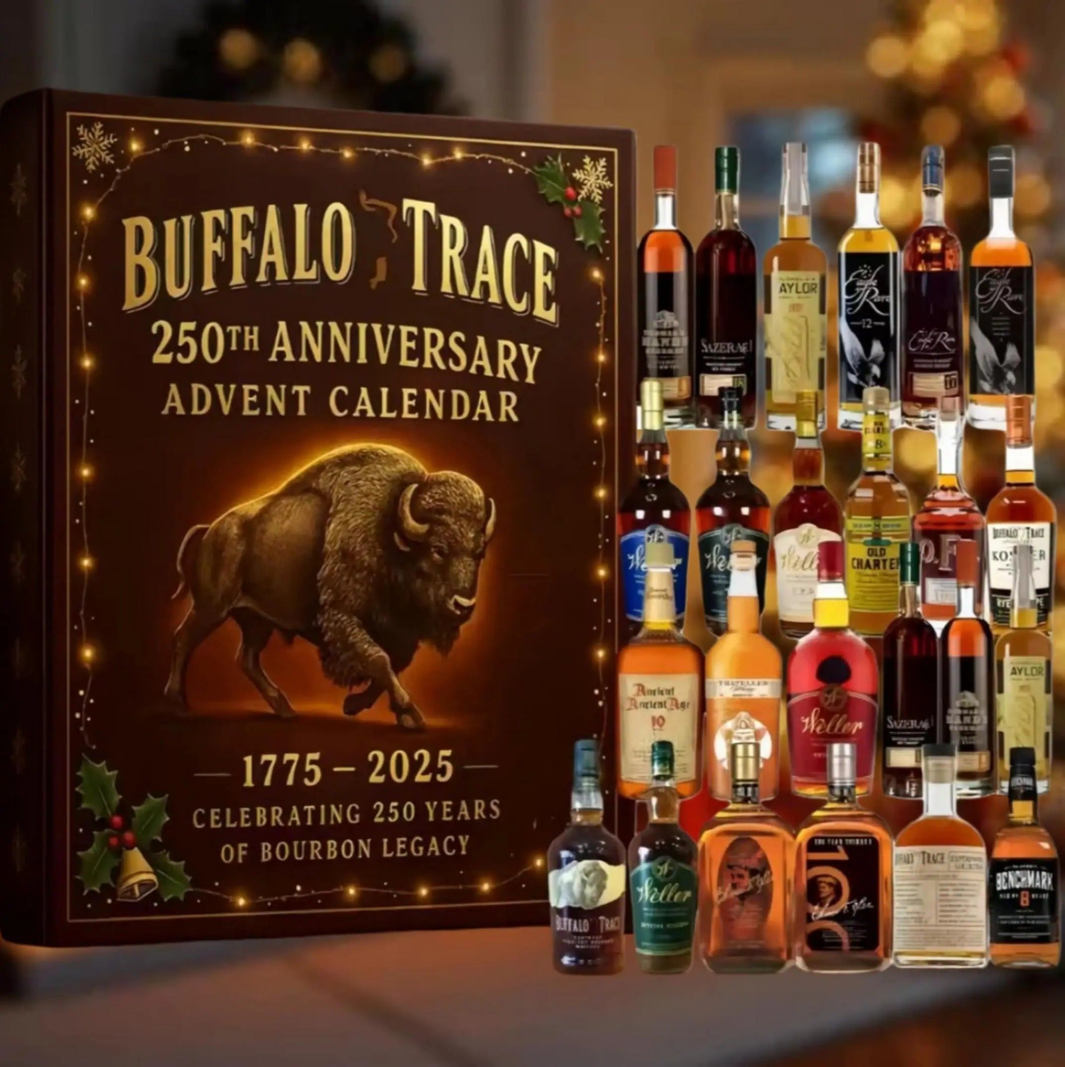 Bourbon Advent Calendar, Buffalo Trace 250th Anniversary Advent Box, 24-Day Countdown Blind Box, Holiday Gift Set, Chrismas Advent Calendar