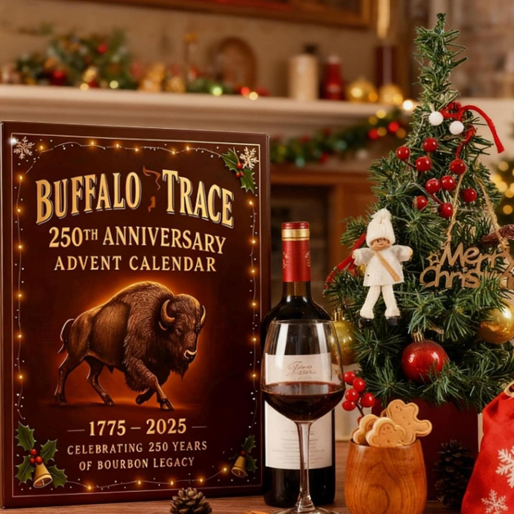 Bourbon Advent Calendar, Buffalo Trace 250th Anniversary Advent Box, 24-Day Countdown Blind Box, Holiday Gift Set, Chrismas Advent Calendar