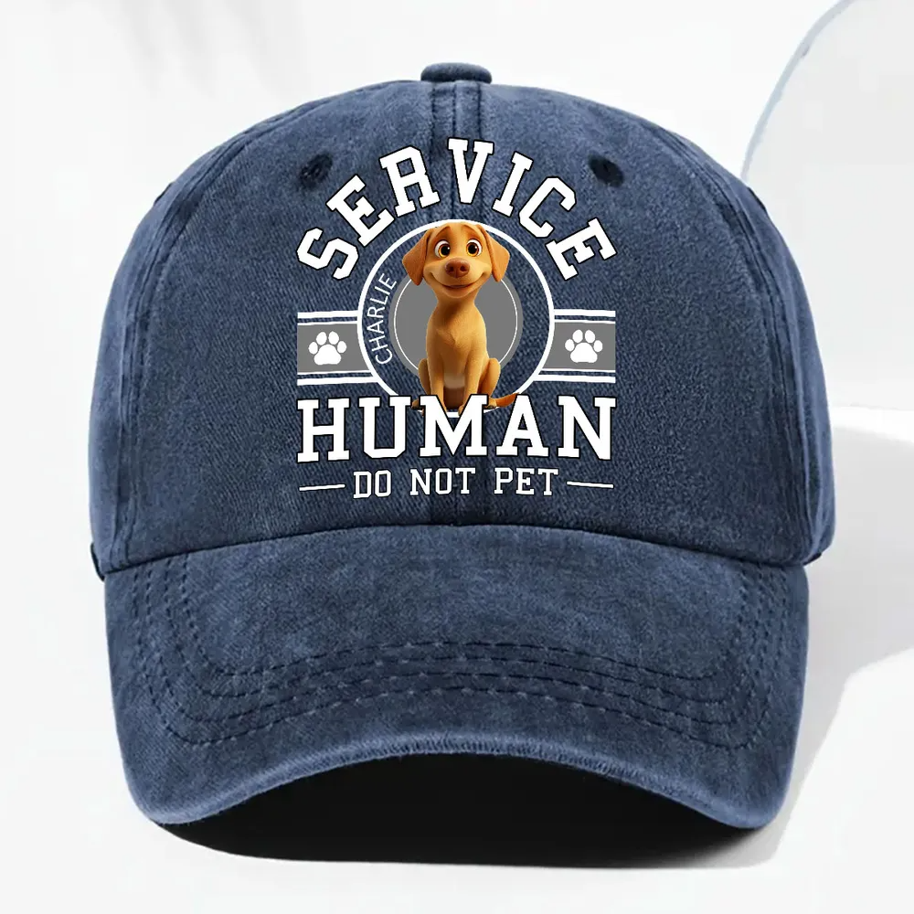 Dog Service Human Cartoon - Personalized Custom Vintage Washed Denim Cap
