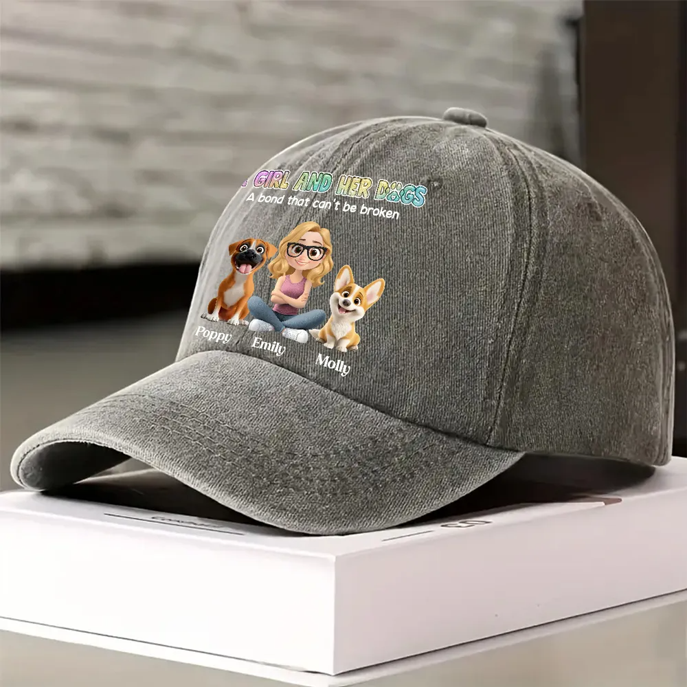 A Girl And Her Dog - Personalized Custom Vintage Washed Denim Cap