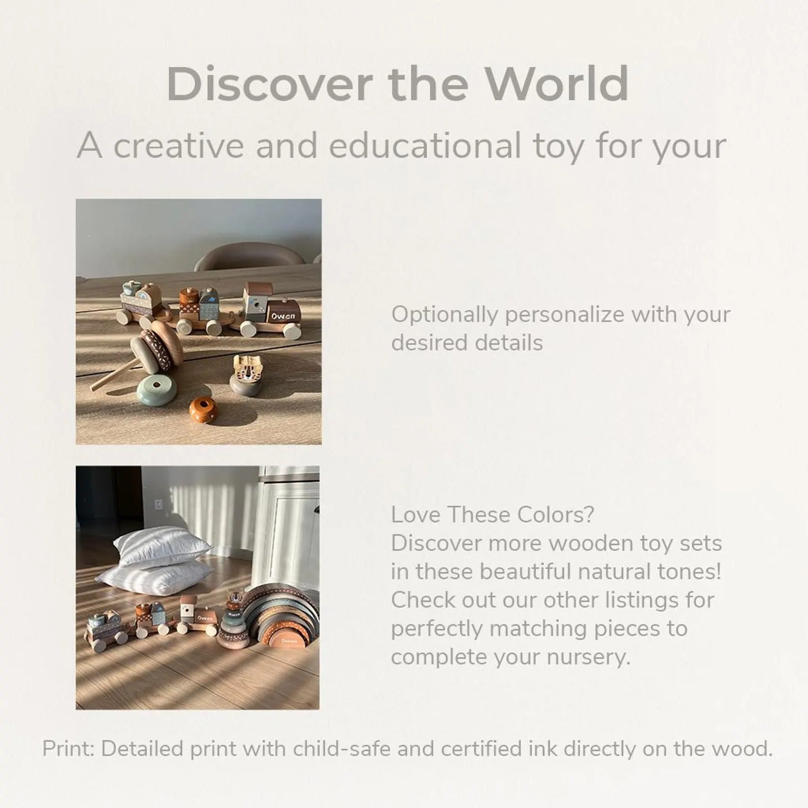 Personalized Wooden Train: Montessori Baby Keepsake, Nursery Decor