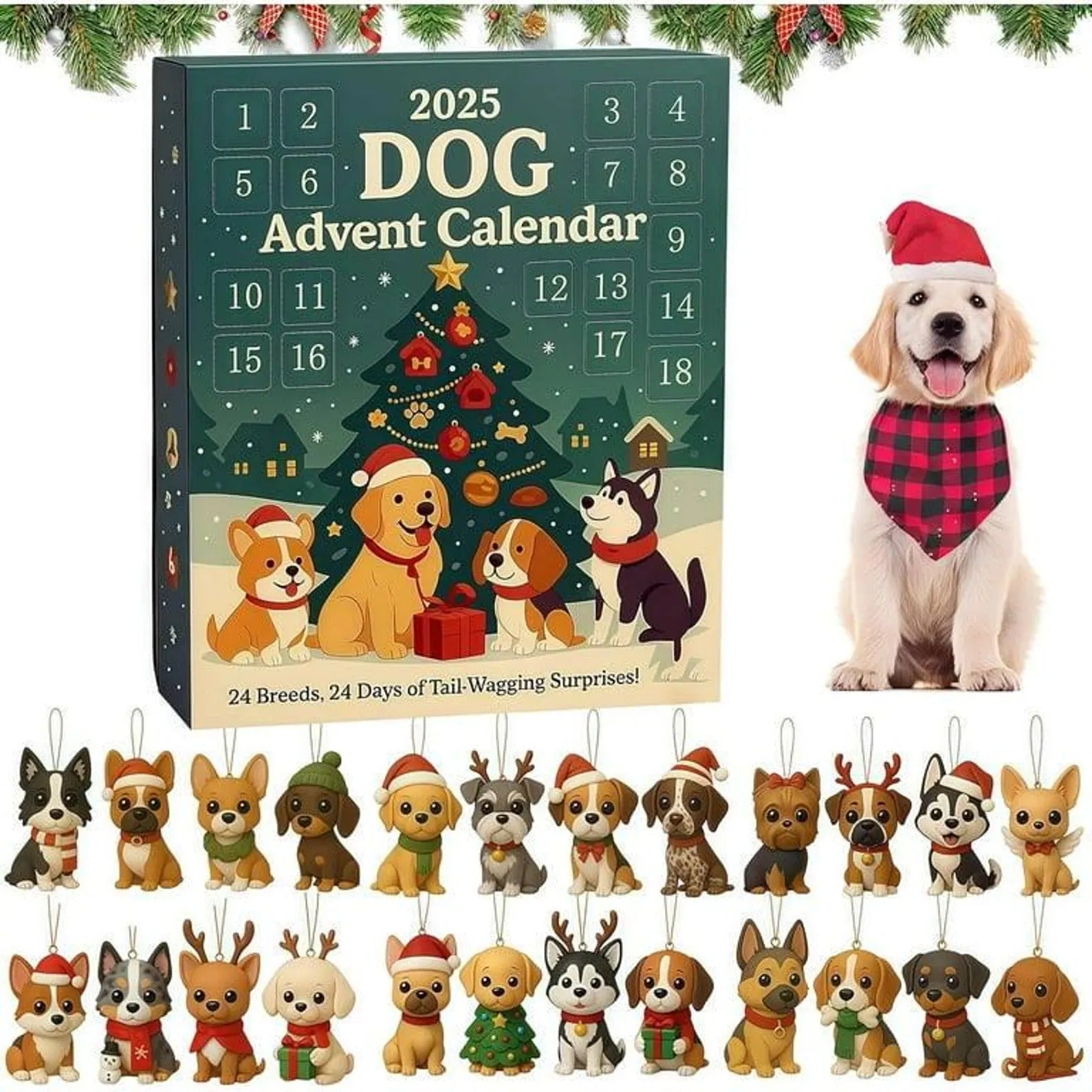 Dog Lover Advent Calendar Christmas 2025 with 24 Acrylic Ornaments, Christmas Countdown Gift for Dog Lovers, Cute Dog Themed Holiday Decor