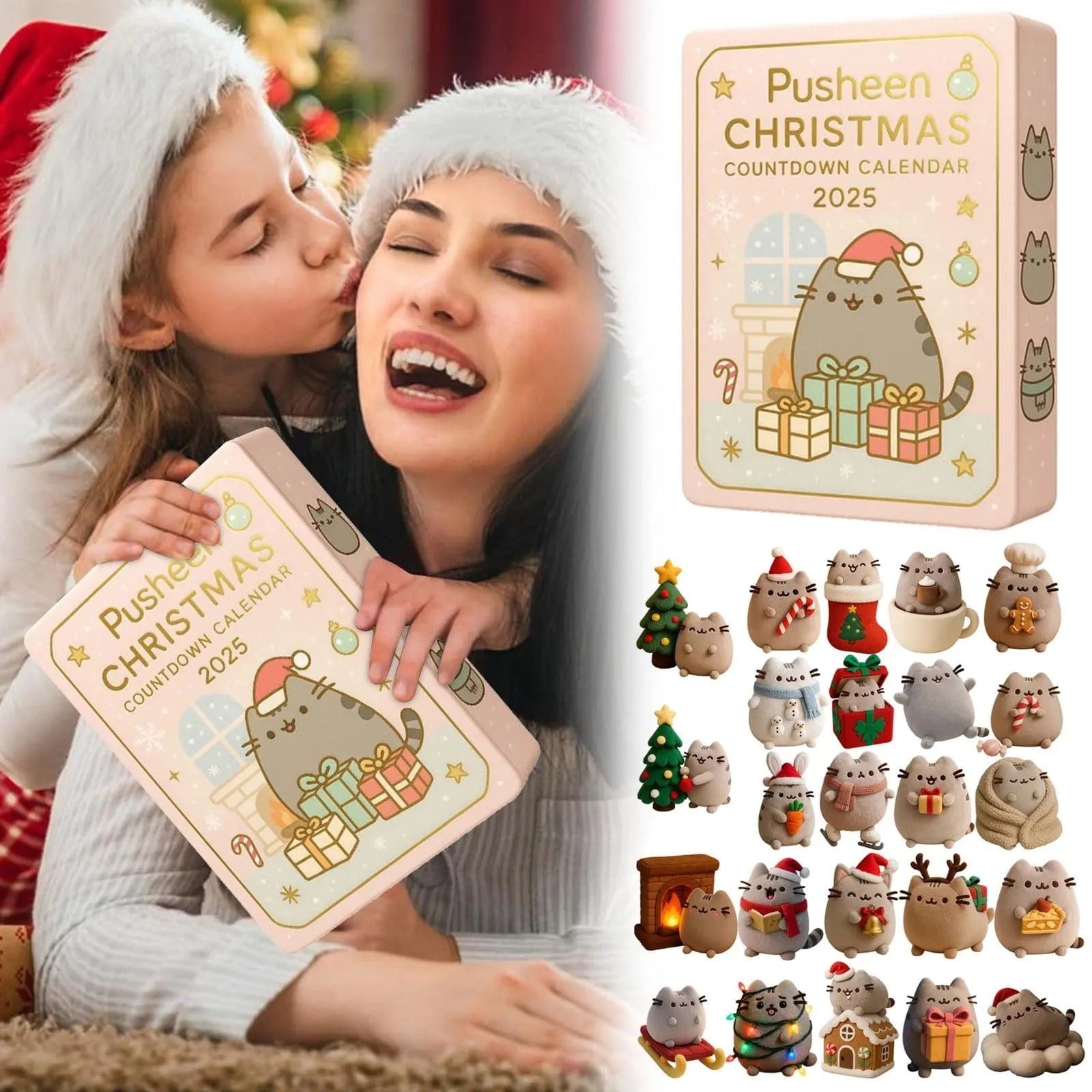 Pusheen Christmas Advent Calendar 2025, Cute Cat Ornament Set, Pusheen Holiday Countdown, Kawaii Gift for Cat Lovers