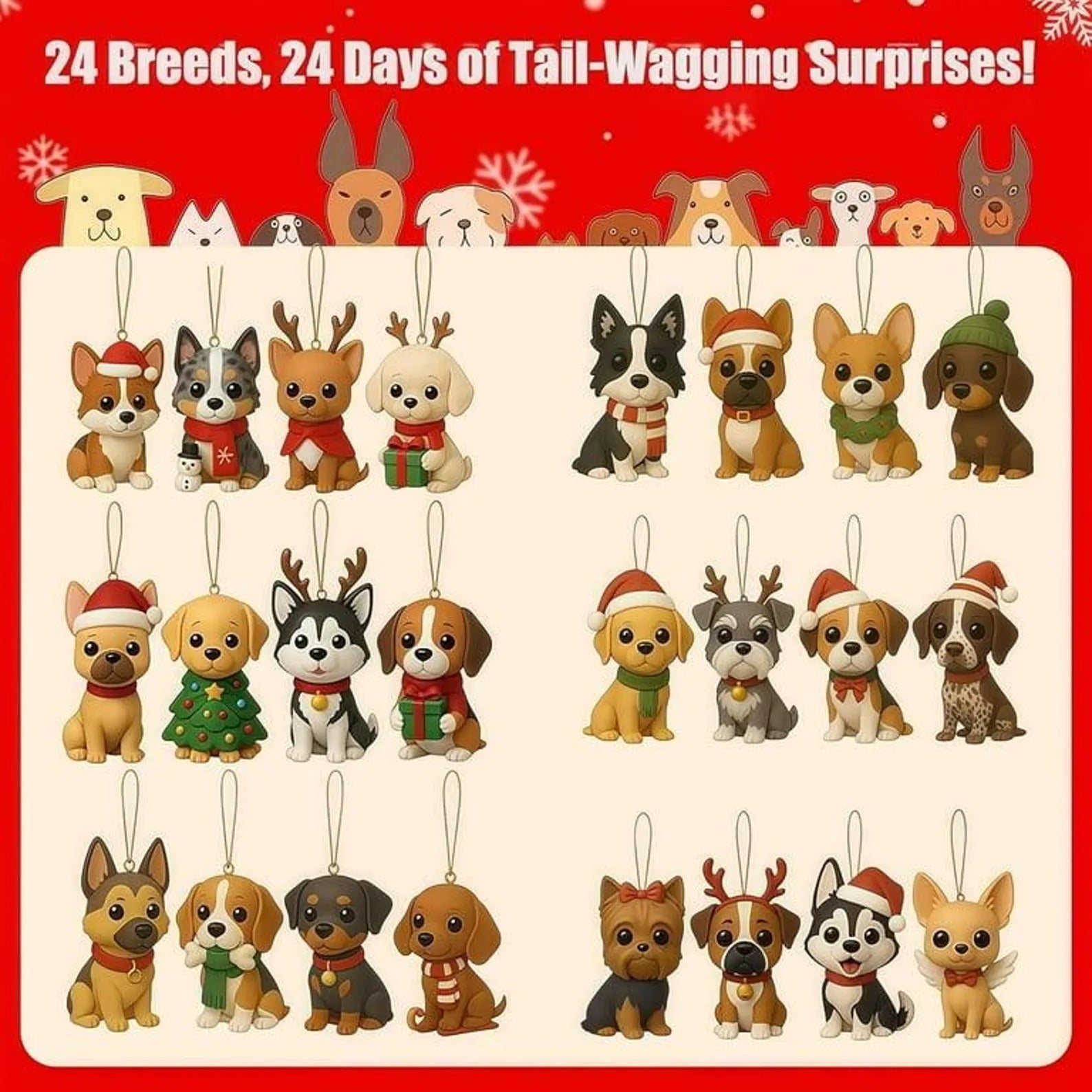 Dog Lover Advent Calendar Christmas 2025 with 24 Acrylic Ornaments, Christmas Countdown Gift for Dog Lovers, Cute Dog Themed Holiday Decor
